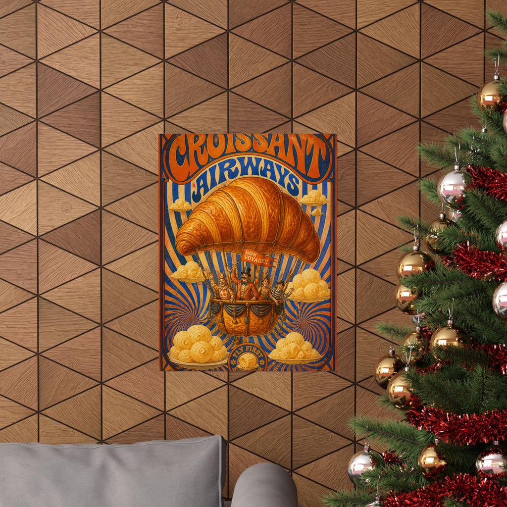 Croissant Hot Air Balloon Wall Art Poster 18×24 Psychedelic Cafe Decor Maximalist Print