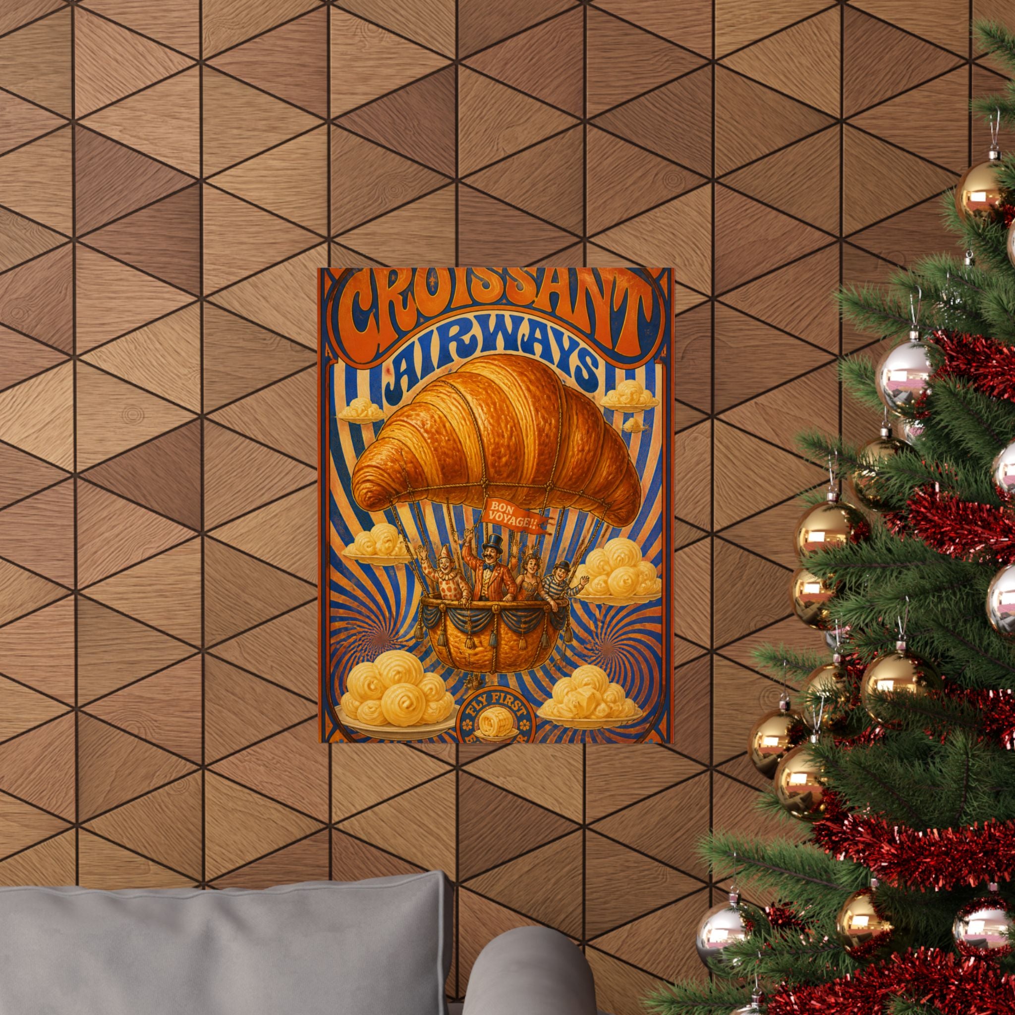 Croissant Hot Air Balloon Wall Art Poster 18×24 Psychedelic Cafe Decor Maximalist Print