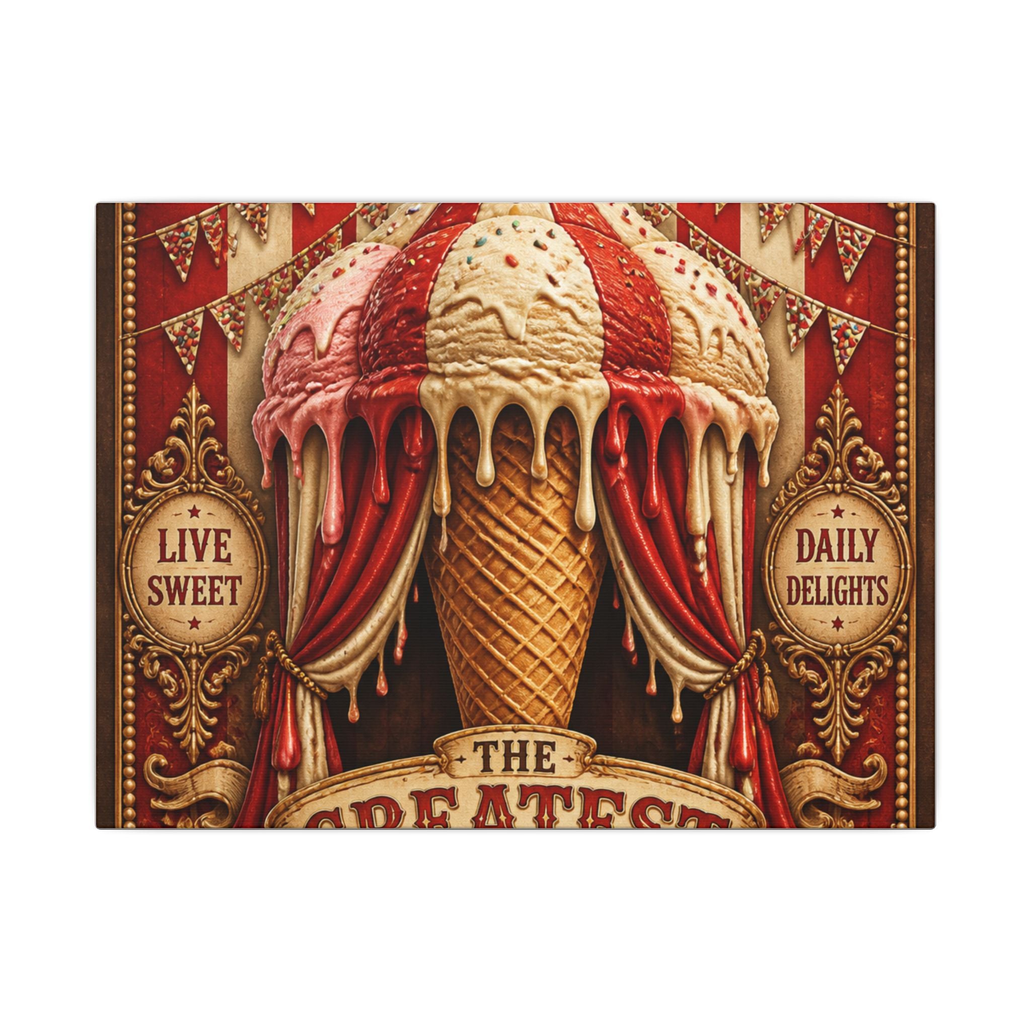 Ice Cream Cone Circus Tent Wall Art Canvas 16×20 Baroque Home Office Decor Maximalist Print
