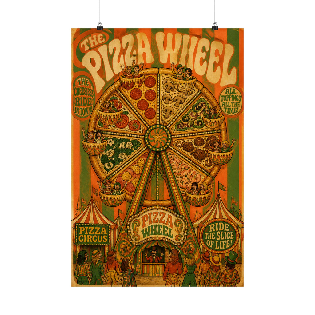 Pizza Ferris Wheel Wall Art Poster 24×36 Psychedelic Dining Room Decor Maximalist Print