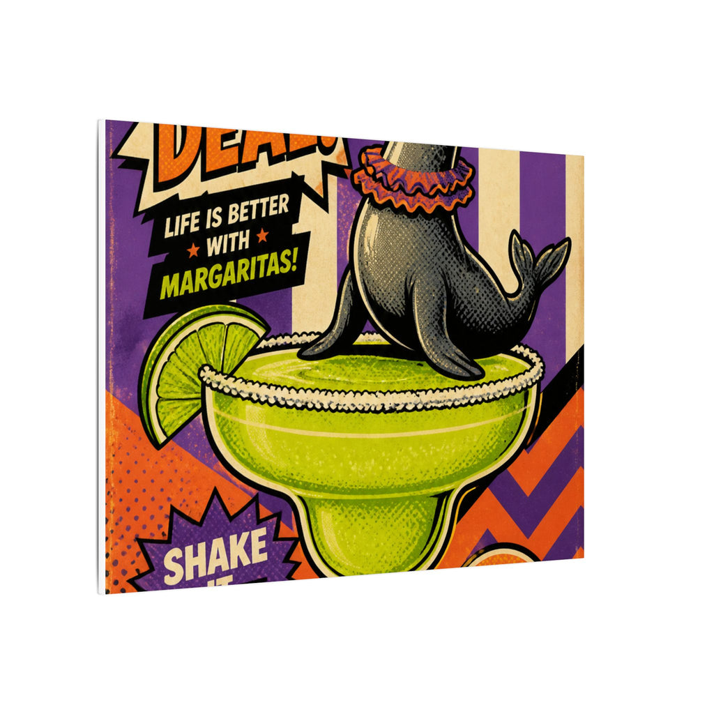 Margarita Balancing Seal Wall Art Canvas 24×36 Pop Art Restaurant Decor Maximalist Print