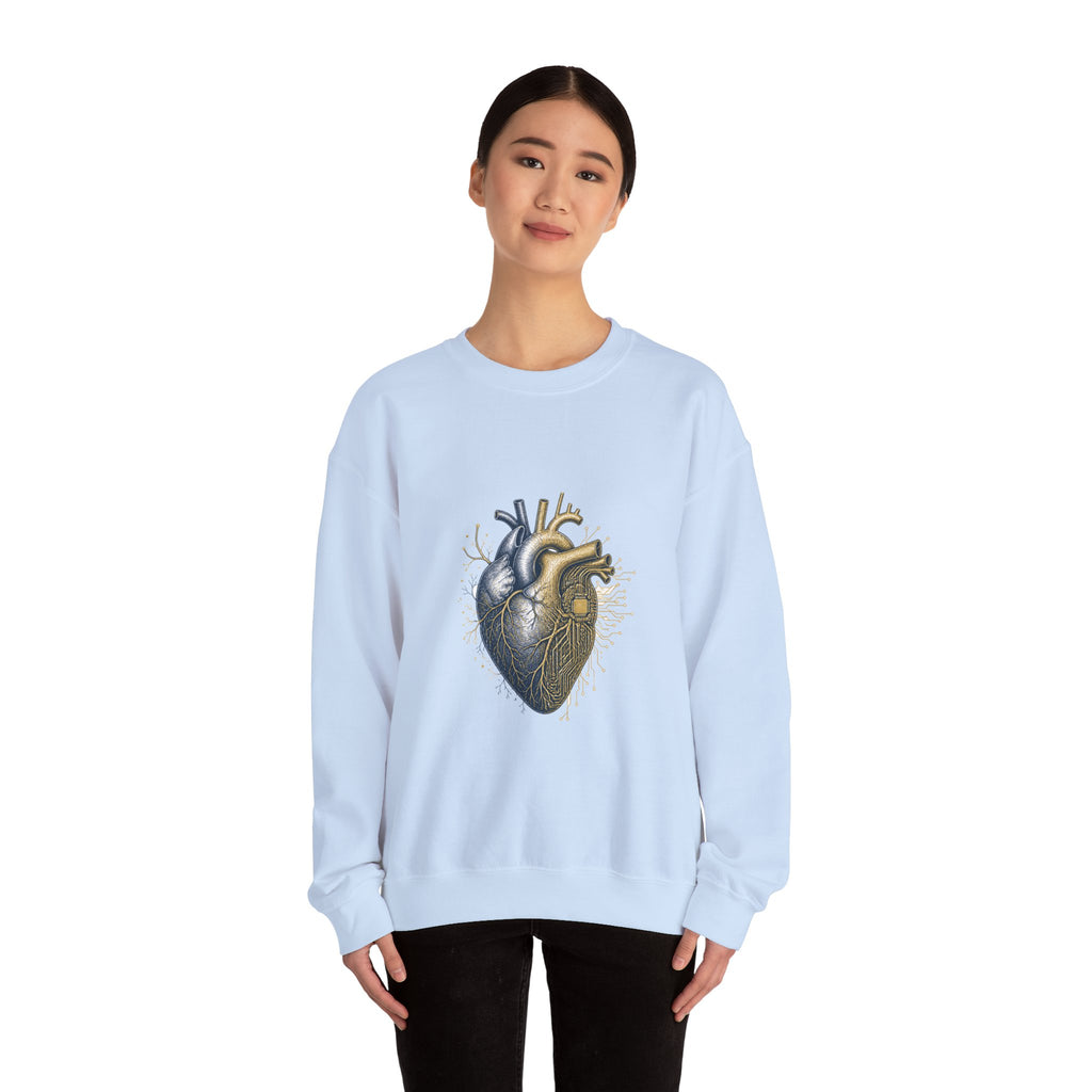 Matching Couple Sweatshirt - Robot & Heart Matching Couple Comfort Colors Crew Hand-Drawn Art His Hers Anniversary Gift - Design B