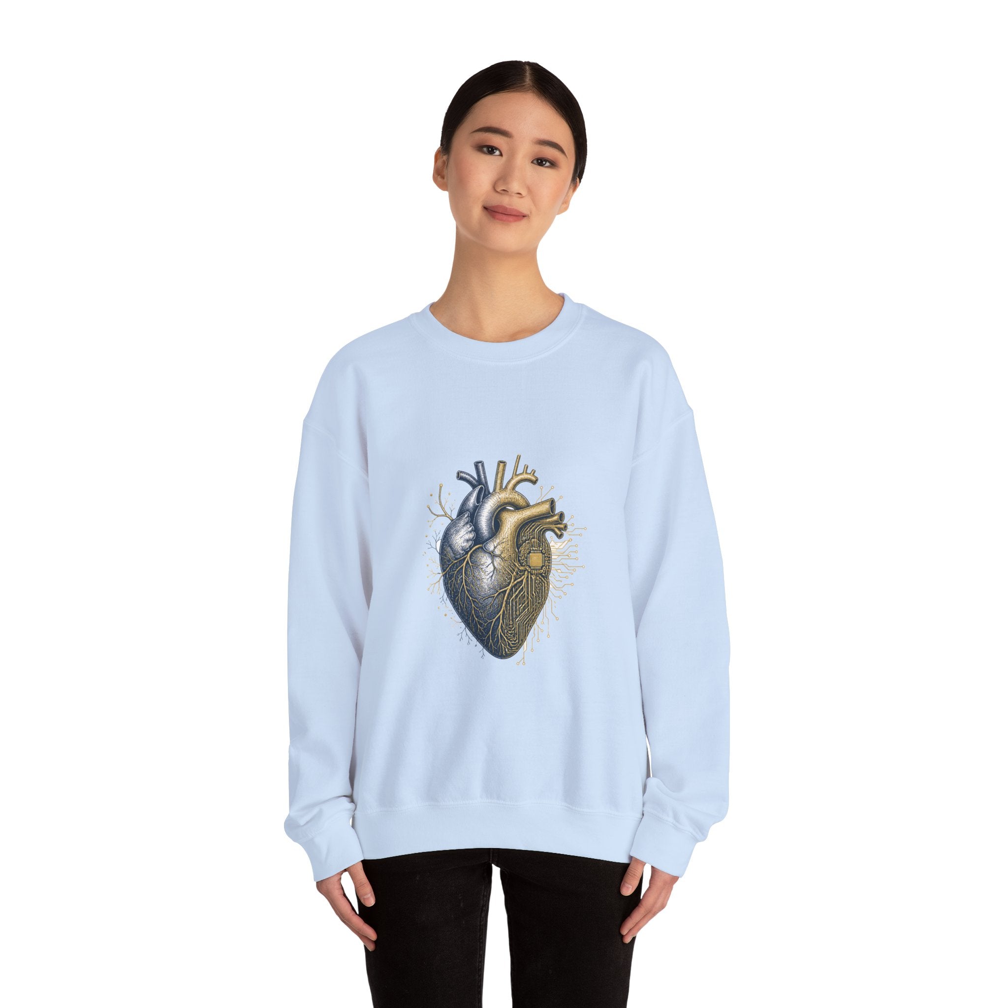 Matching Couple Sweatshirt - Robot & Heart Matching Couple Comfort Colors Crew Hand-Drawn Art His Hers Anniversary Gift - Design B
