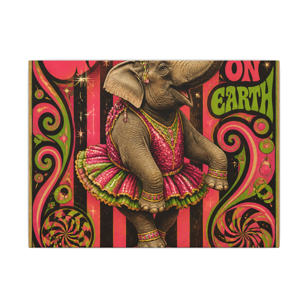 Elephant on Ball Wall Art Canvas 24×36 Psychedelic Dining Room Decor Maximalist Print