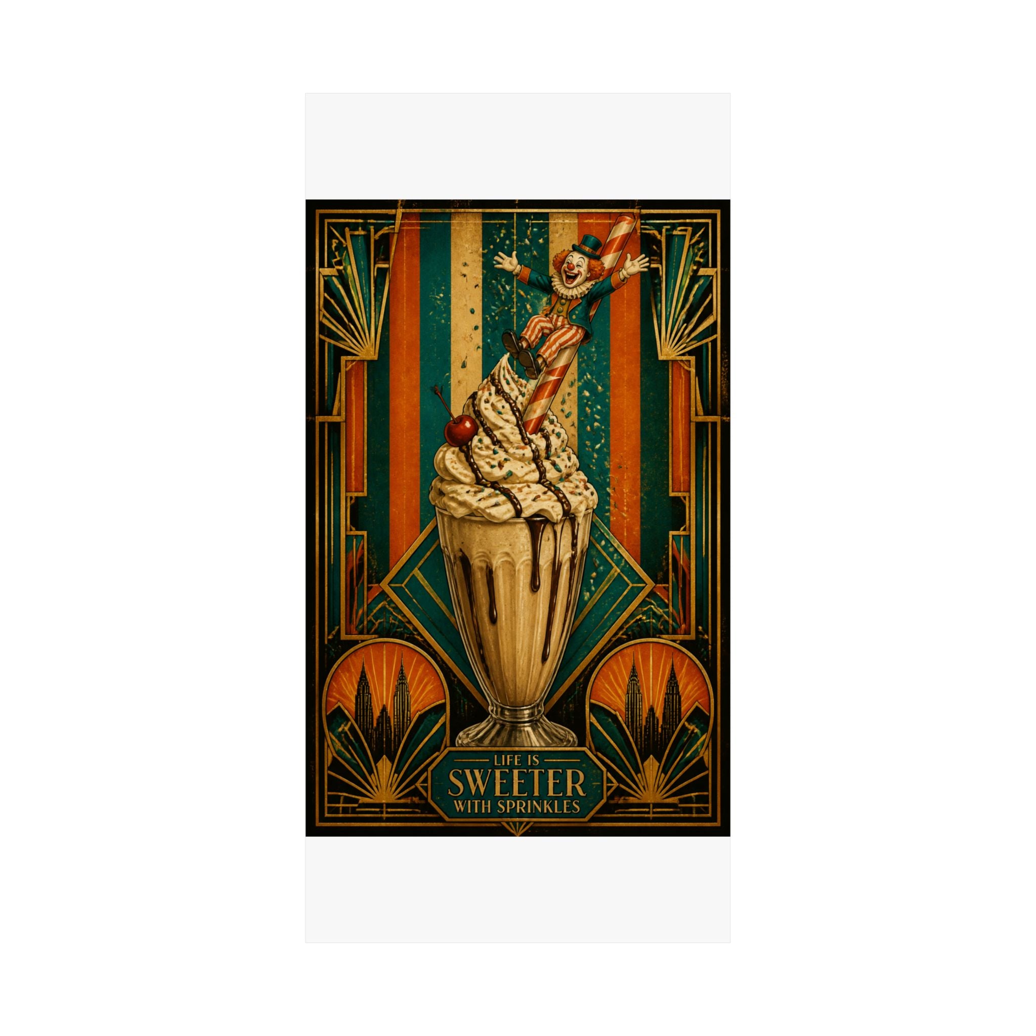 Milkshake Slide Clown Wall Art Poster 18×24 Art Deco Entryway Decor Maximalist Print