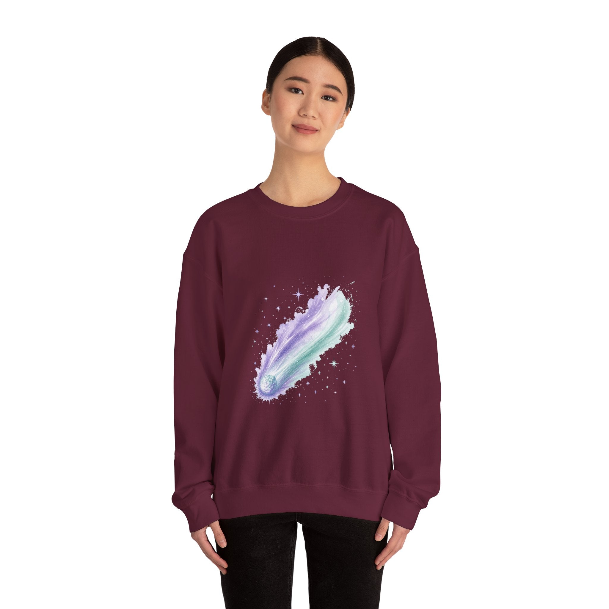 Matching Couple Sweatshirt - Comet & Asteroid Matching Couple Premium Fleece Sweatshirt Watercolor Art His Hers Birthday Gift - Design A