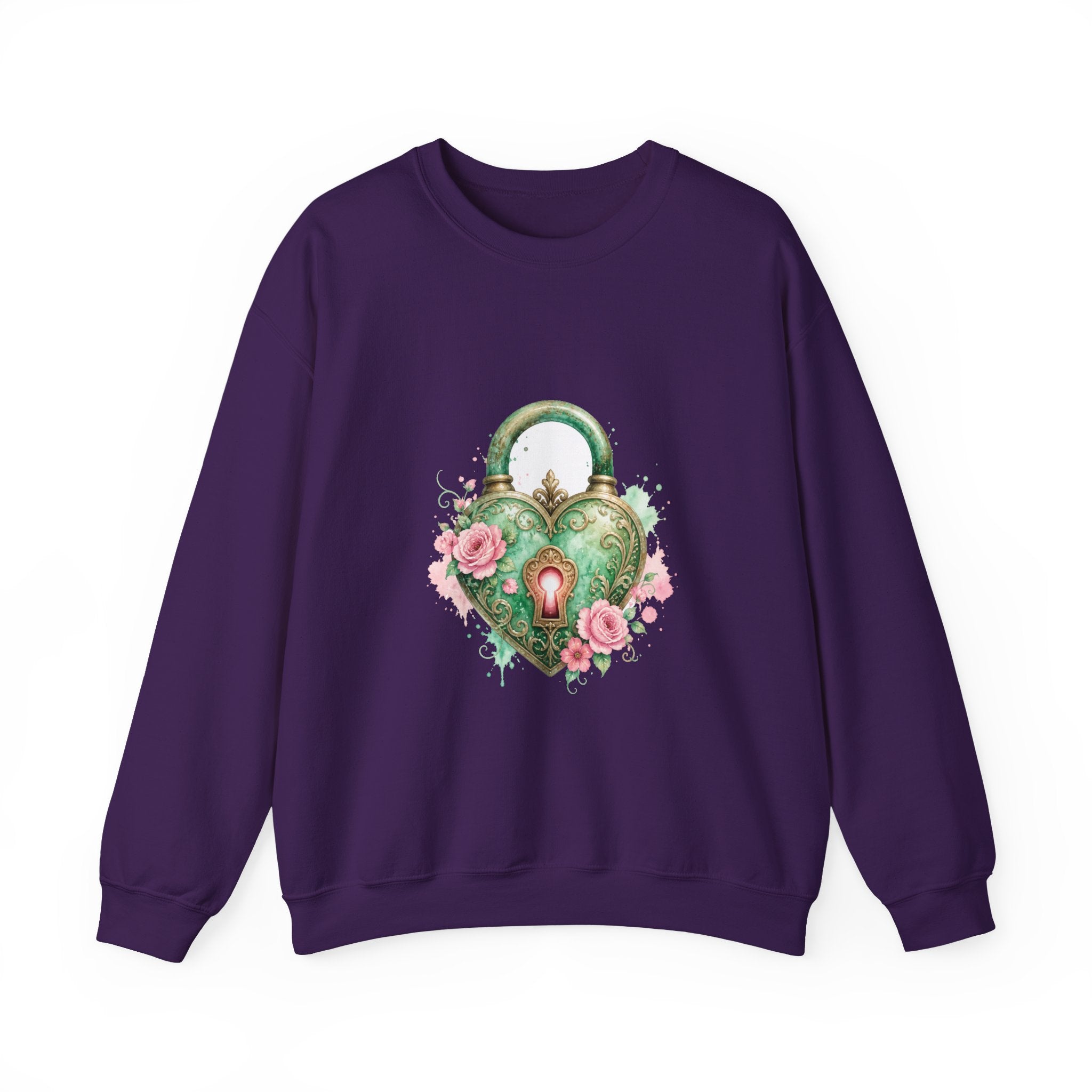 Matching Couple Sweatshirt - Key & Lock Matching Couple Crewneck Sweatshirt Watercolor Art His Hers Engagement Gift - Design B