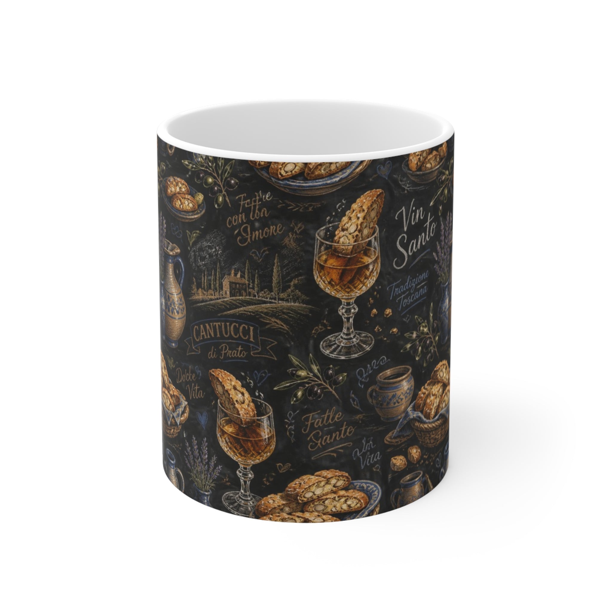 Biscotti & Vin Santo 11oz Ceramic Mug Mediterranean Kitchen Chalk Art Design Italian Cottagecore Gift