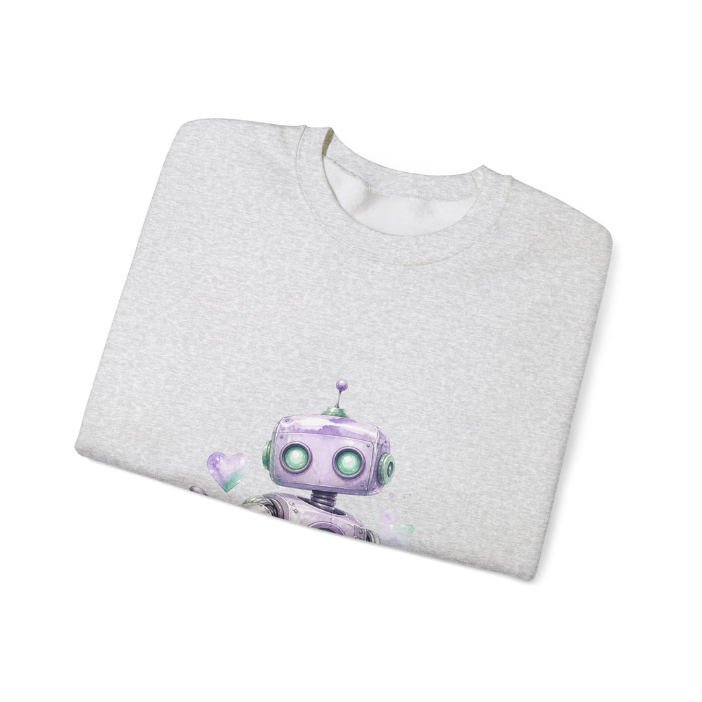 Matching Couple Sweatshirt - Robot & Heart Matching Couple Premium Fleece Sweatshirt Watercolor Art His Hers Birthday Gift - Design A