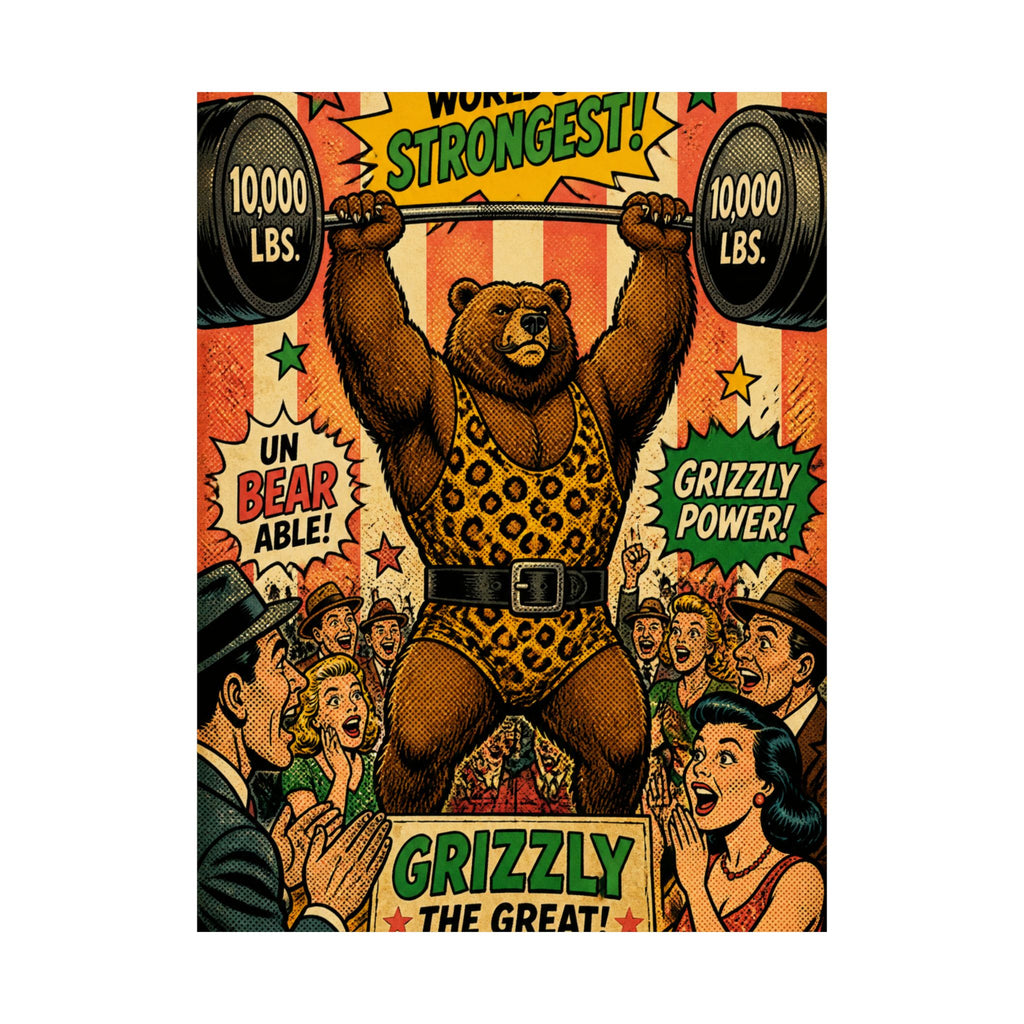 Strongman Bear Wall Art Poster 24×36 Pop Art Restaurant Decor Maximalist Print