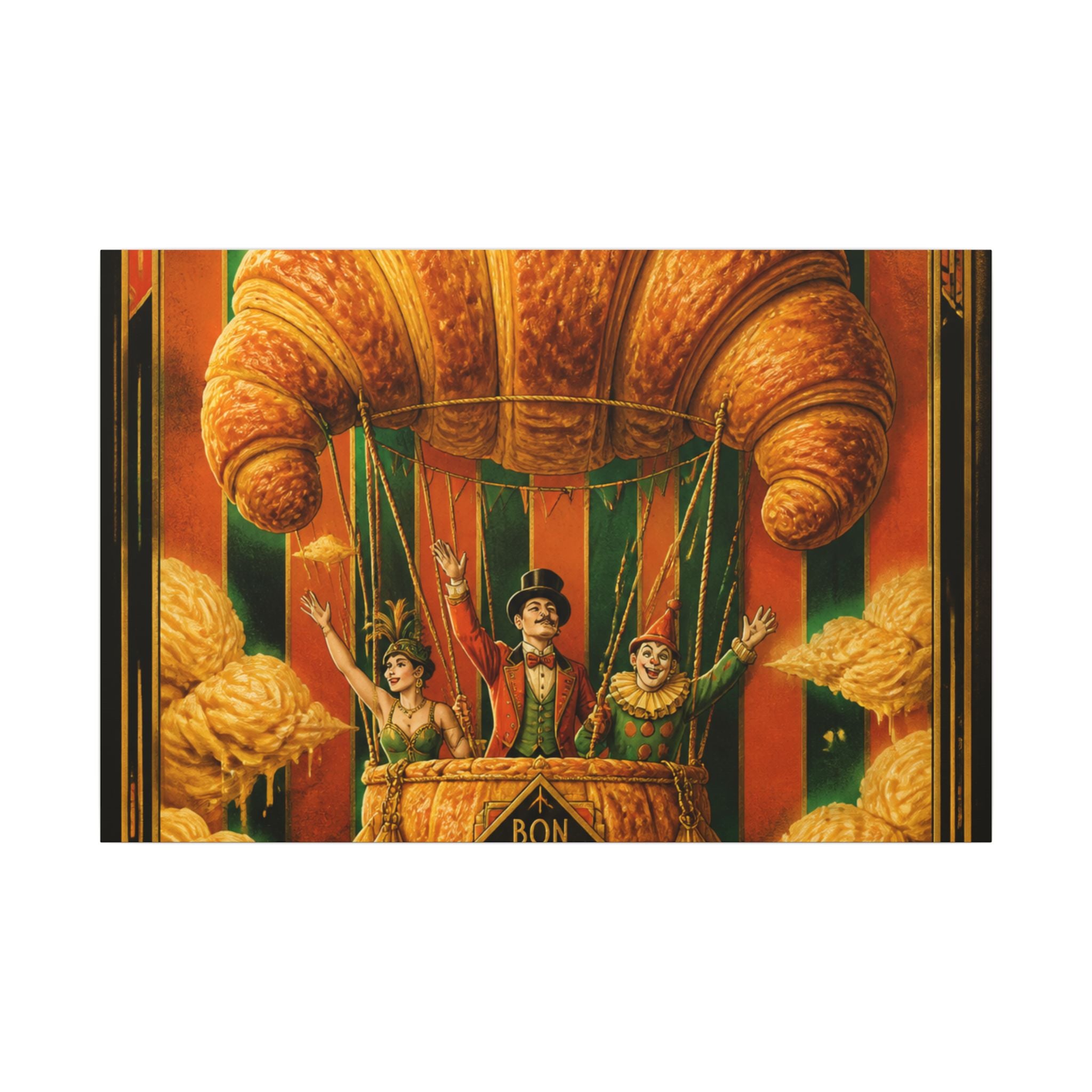 Croissant Hot Air Balloon Wall Art Canvas 24×36 Art Deco Bar Area Decor Maximalist Print