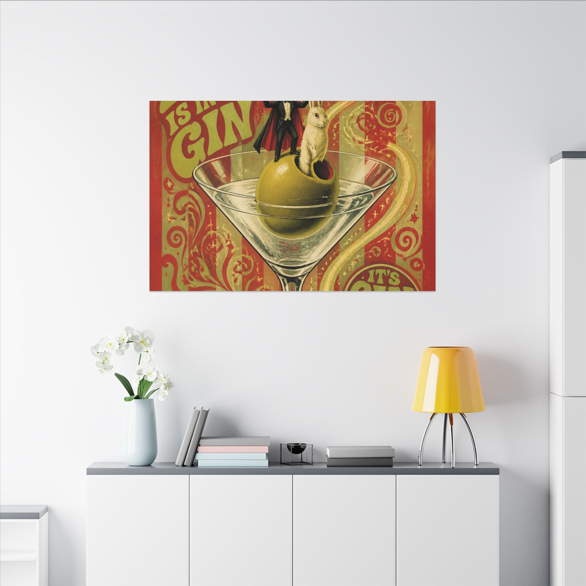 Martini Magician Wall Art Canvas 24×36 Psychedelic Dining Room Decor Maximalist Print
