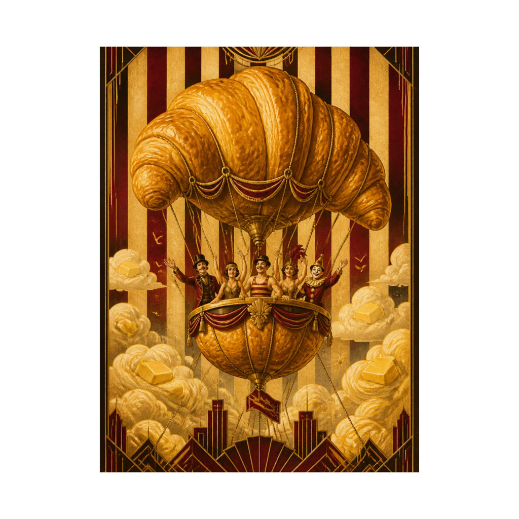 Croissant Hot Air Balloon Wall Art Poster 18×24 Art Deco Entryway Decor Maximalist Print