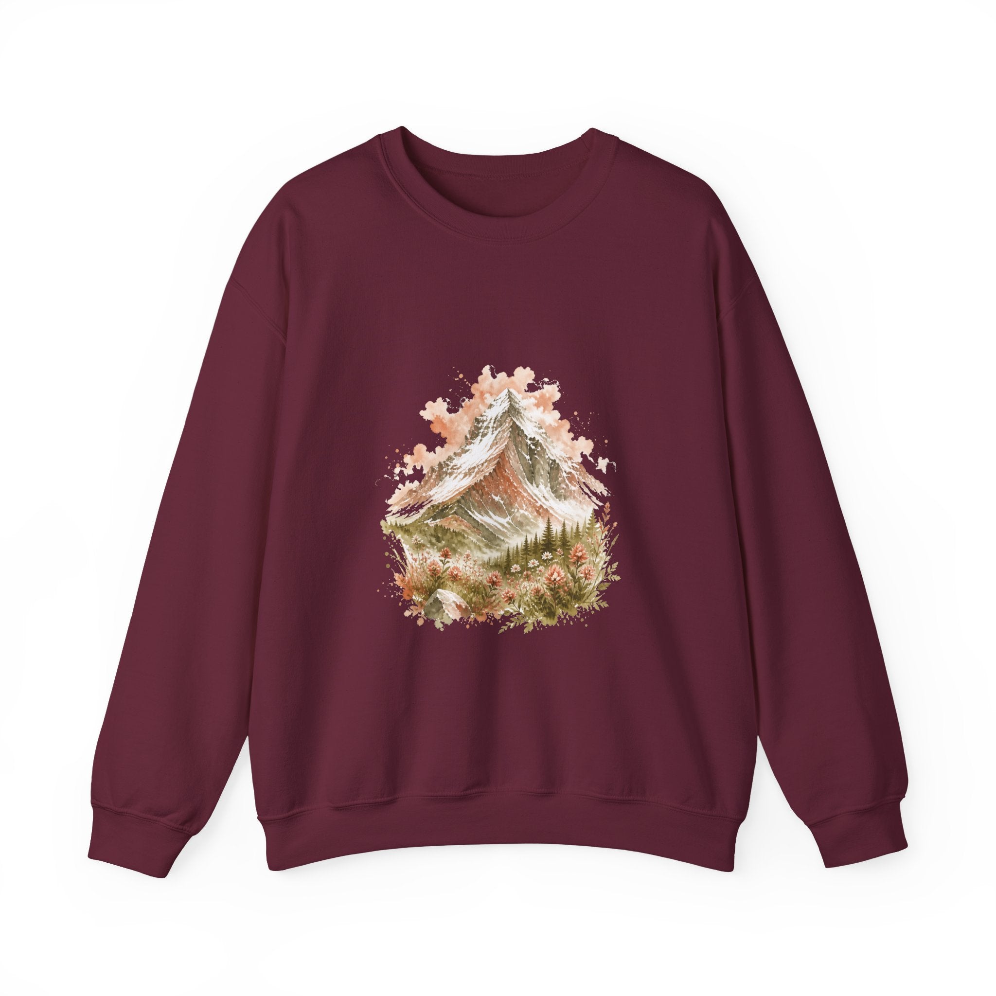 Matching Couple Sweatshirt - Mountain & Ocean Matching Couple Premium Fleece Sweatshirt Watercolor Art His Hers Birthday Gift - Design A