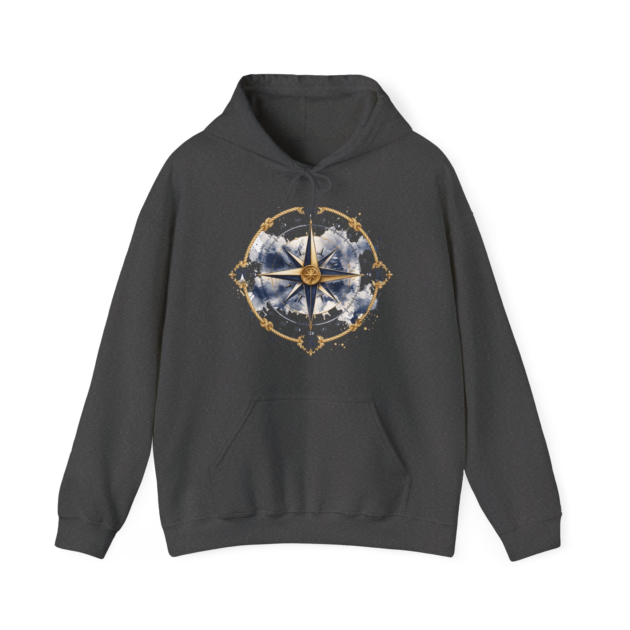 Matching Couple Sweatshirt - Compass North & South Matching Couple Hooded Sweatshirt Watercolor Art His Hers Engagement Gift - Design A