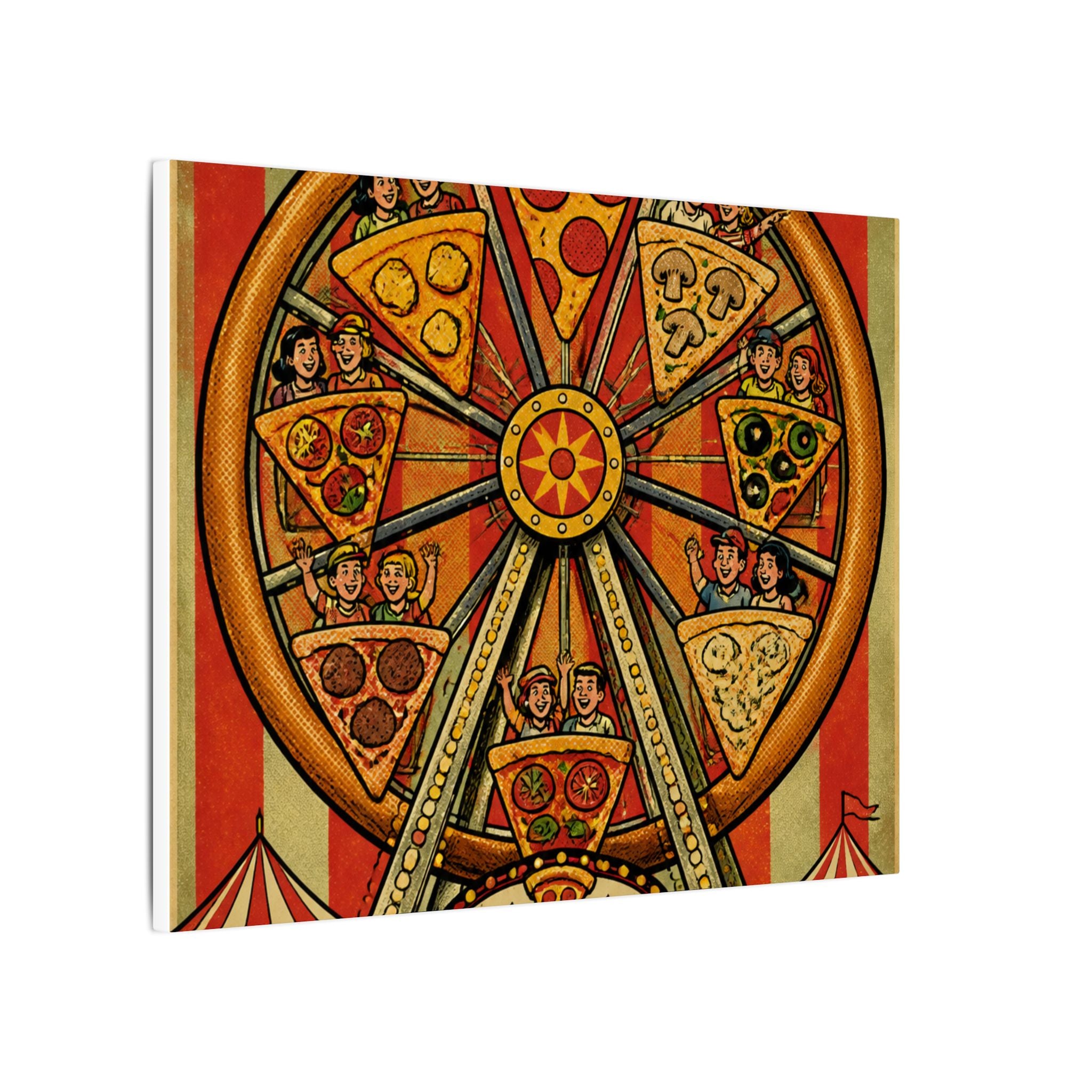 Pizza Ferris Wheel Wall Art Canvas 24×36 Pop Art Restaurant Decor Maximalist Print