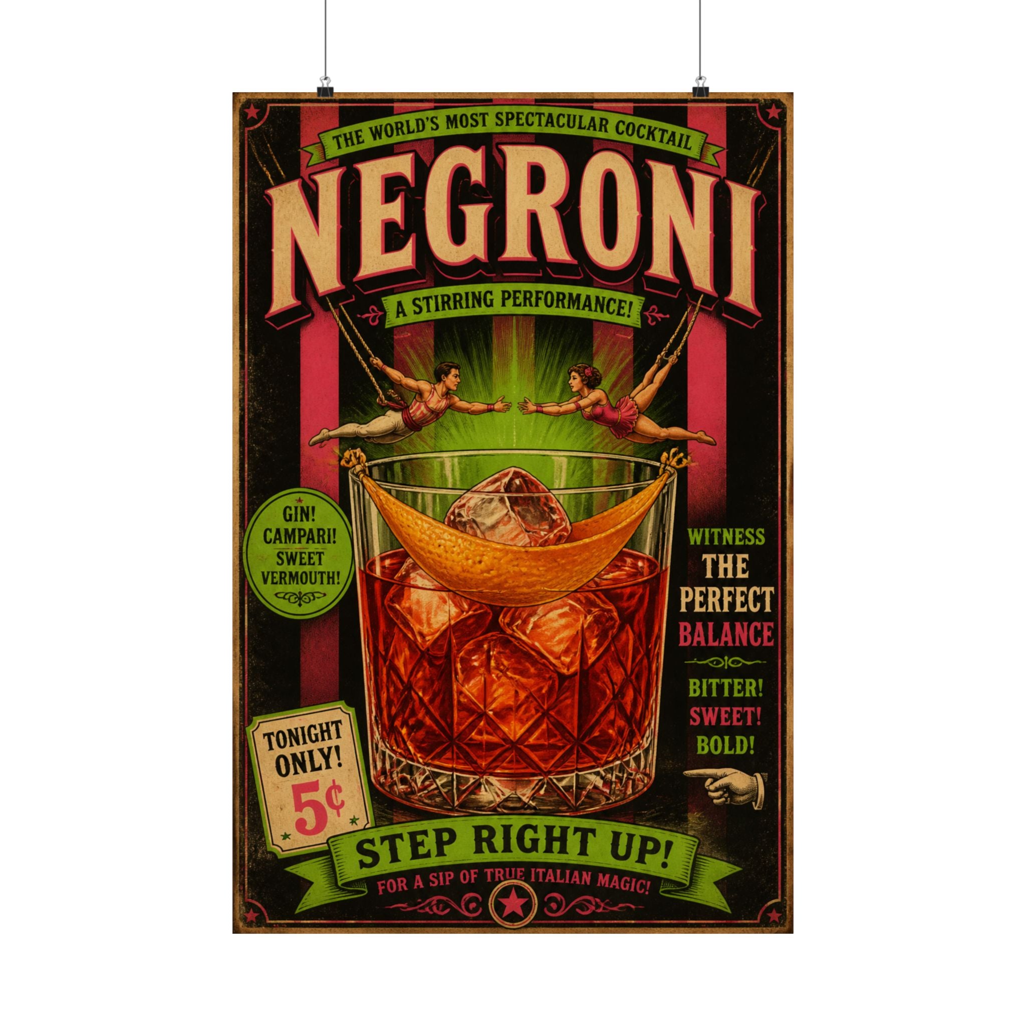 Negroni Trapeze Act Wall Art Poster 24×36 Vintage Circus Bedroom Decor Maximalist Print