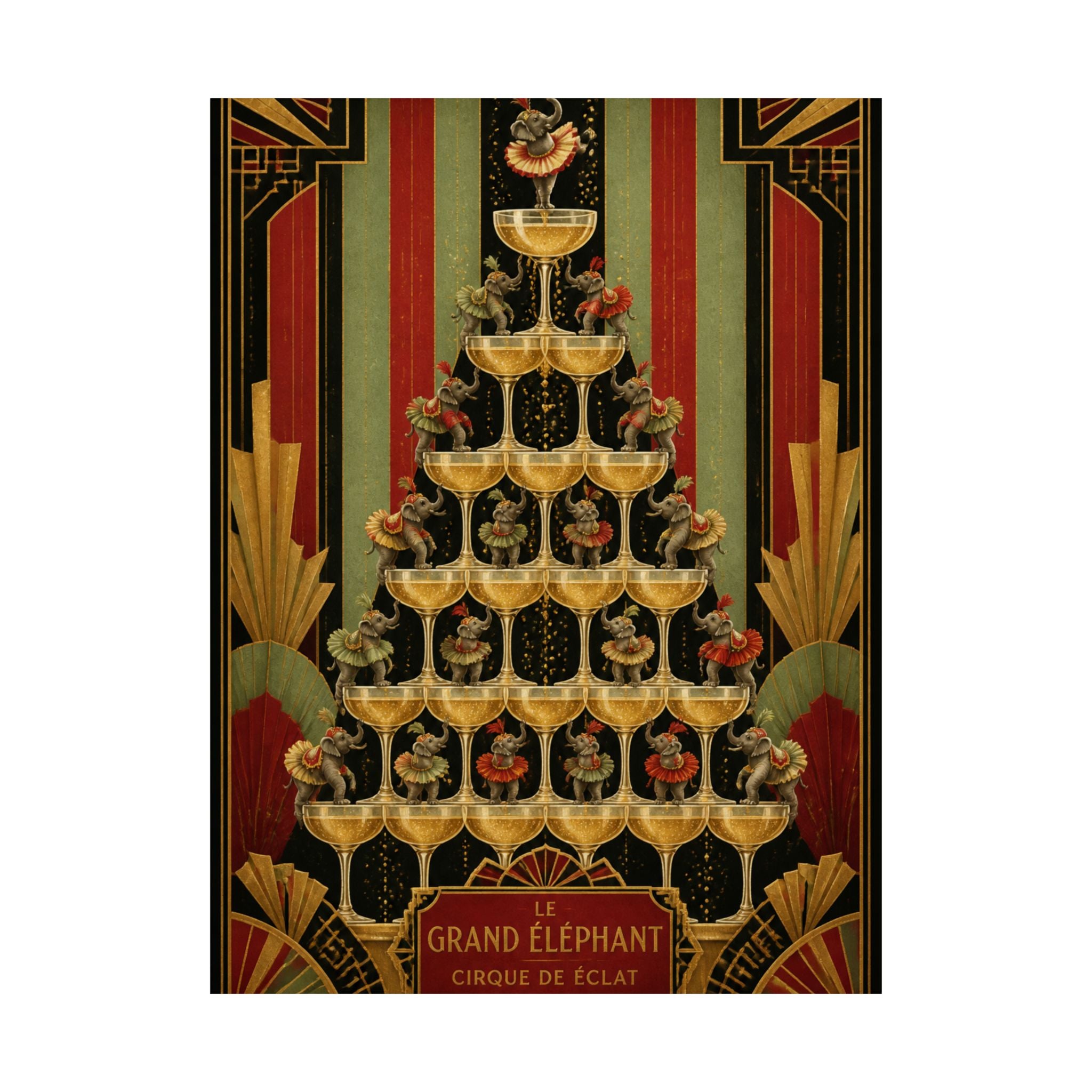 Champagne Tower Elephants Wall Art Poster 18×24 Art Deco Entryway Decor Maximalist Print