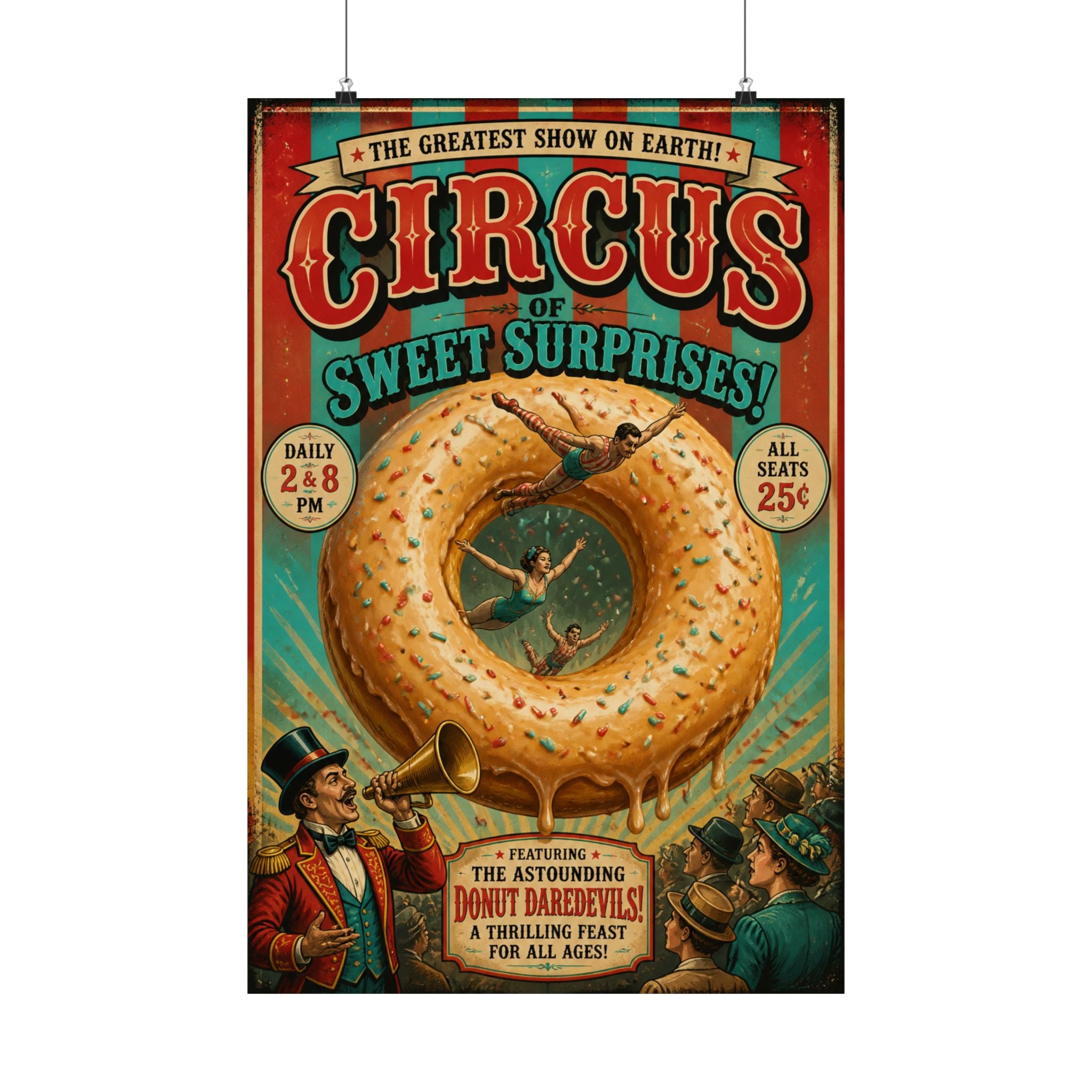Donut Circus Ring Wall Art Poster 18×24 Vintage Circus Kitchen Decor Maximalist Print