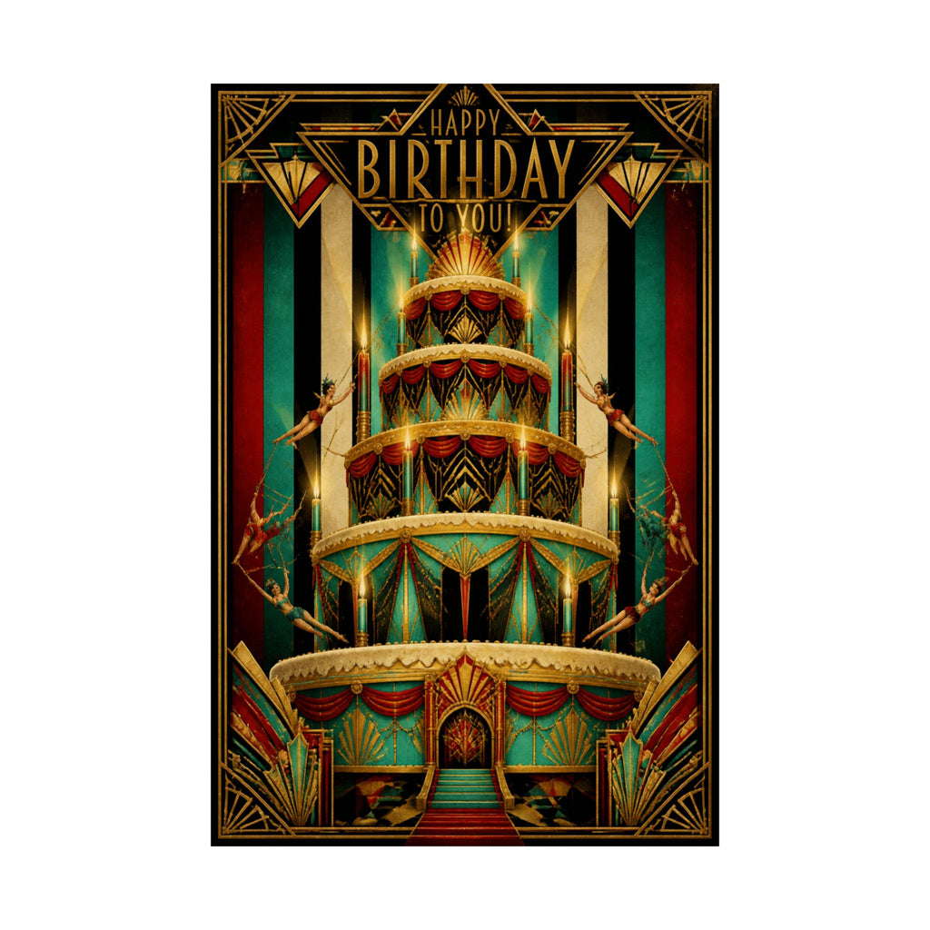 Birthday Cake Trapeze Wall Art Poster 24×36 Art Deco Bar Area Decor Maximalist Print