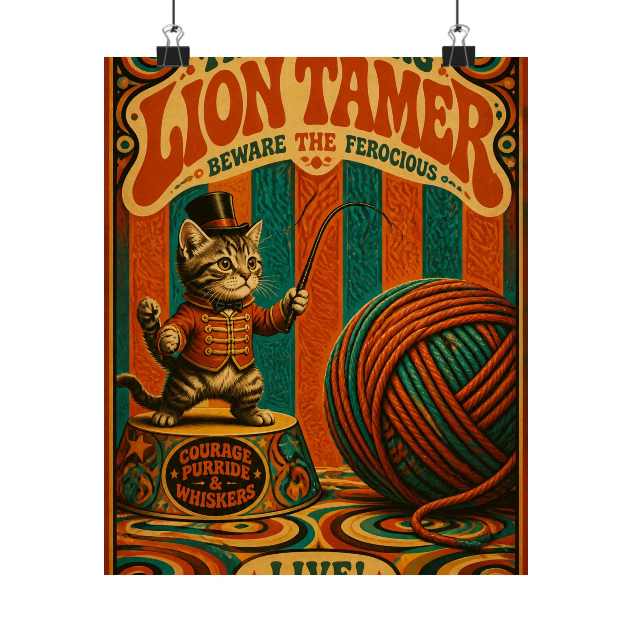 Cat Lion Tamer Wall Art Poster 24×36 Psychedelic Dining Room Decor Maximalist Print