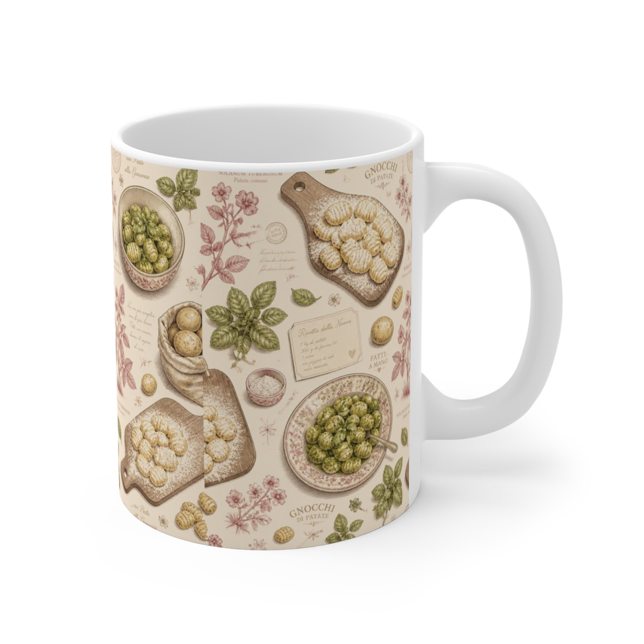 Potato Gnocchi 11oz Ceramic Mug Mediterranean Kitchen Botanical Design Italian Cottagecore Gift