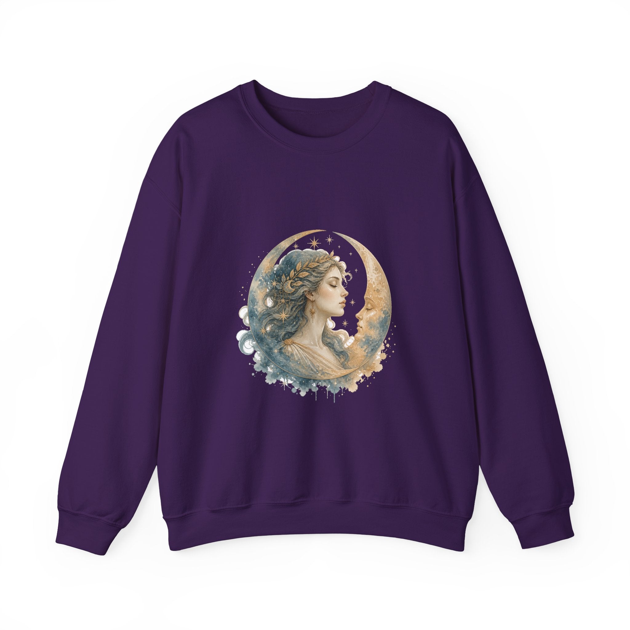 Matching Couple Sweatshirt - Helios & Selene Matching Couple Premium Fleece Sweatshirt Watercolor Art His Hers Birthday Gift - Design B
