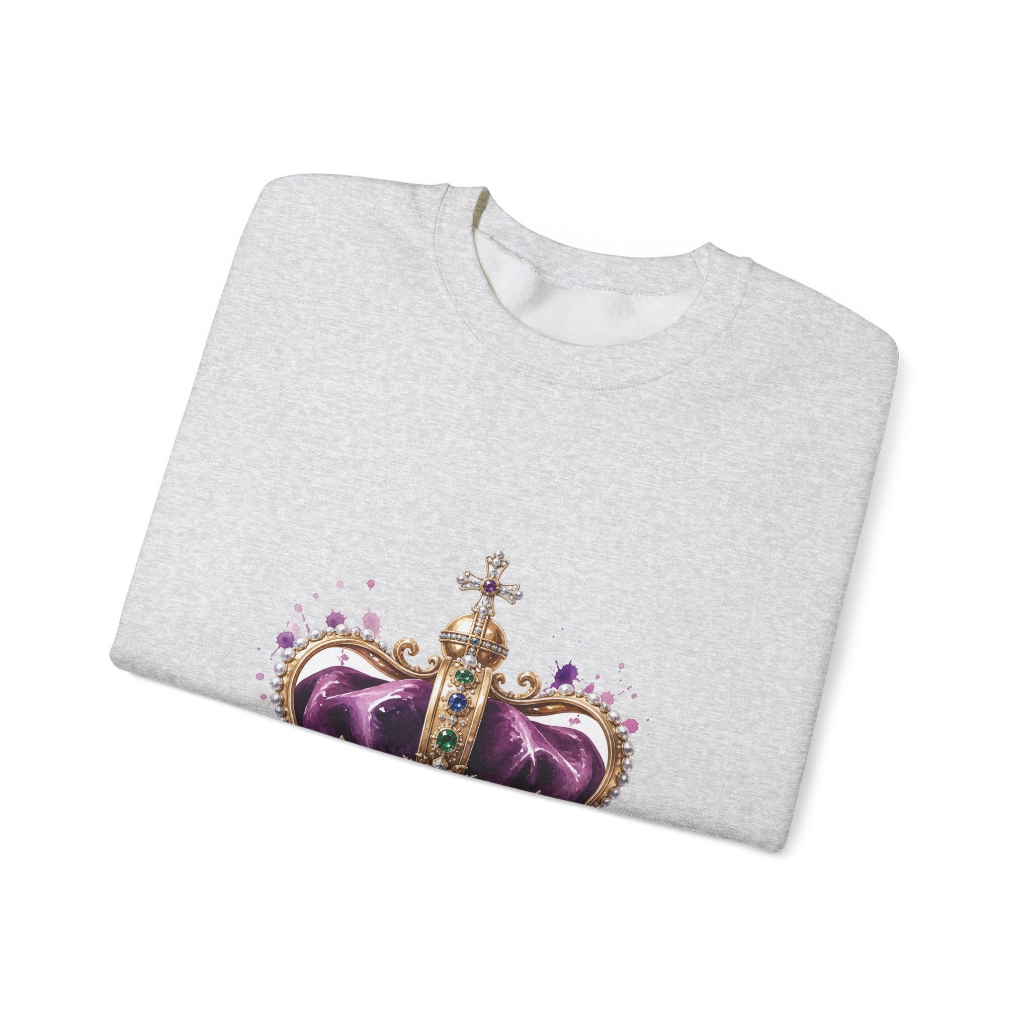Matching Couple Sweatshirt - Crown & Shield Matching Couple Crewneck Sweatshirt Watercolor Art His Hers Engagement Gift - Design A
