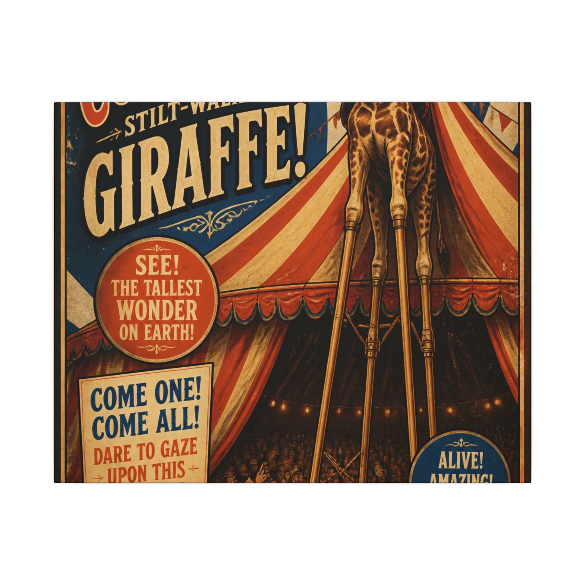 Giraffe on Stilts Wall Art Canvas 24×36 Vintage Circus Bedroom Decor Maximalist Print