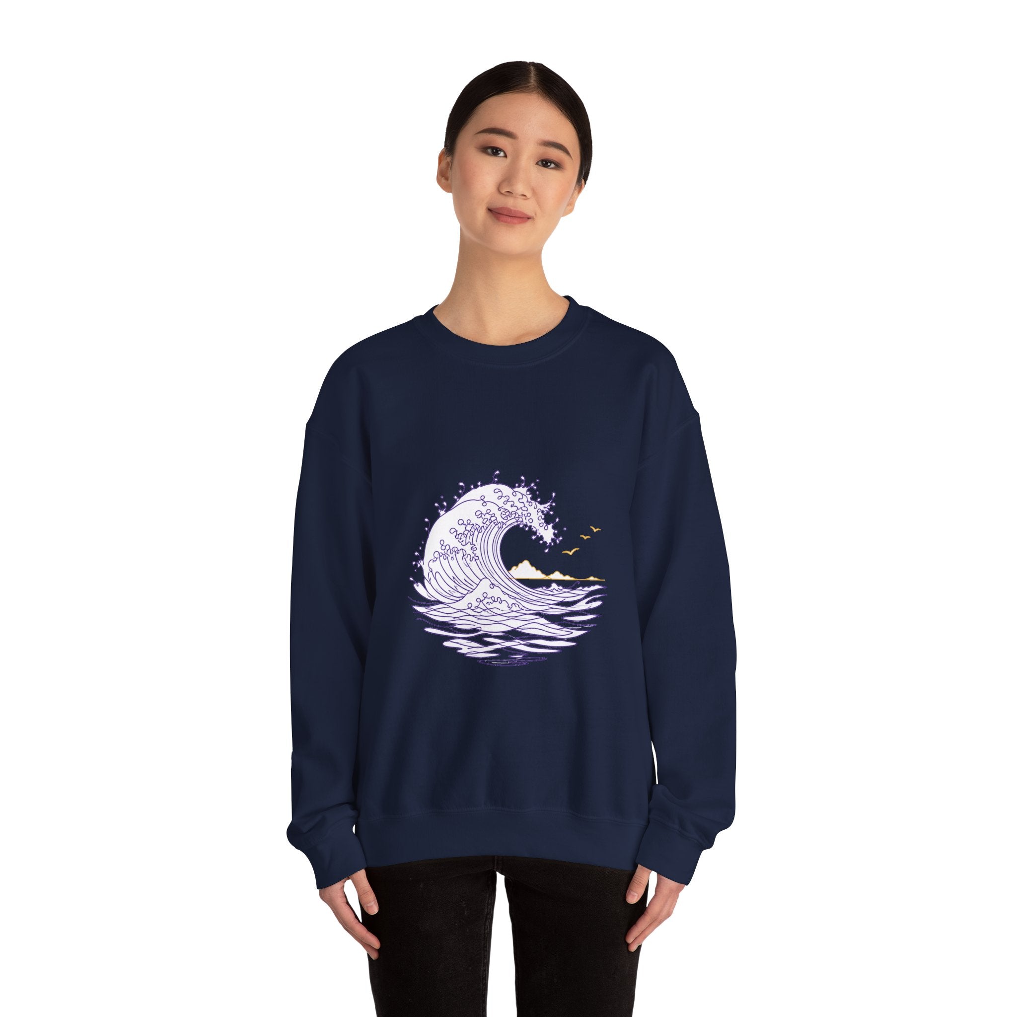 Matching Couple Sweatshirt - Mountain & Ocean Matching Couple Premium Fleece Sweatshirt Minimalist Art His Hers Christmas Gift - Design B