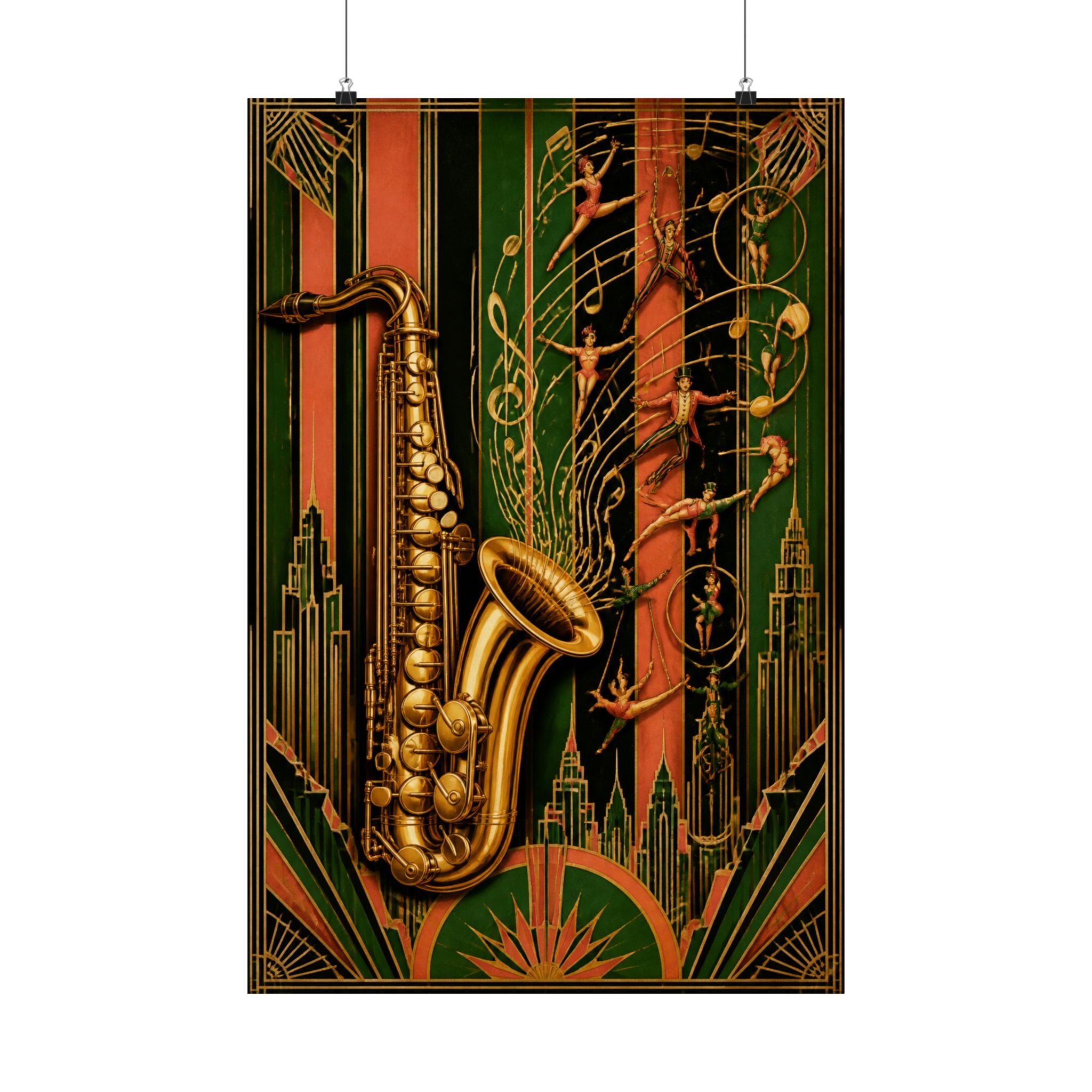 Saxophone Music Circus Wall Art Poster 24×36 Art Deco Bar Area Decor Maximalist Print
