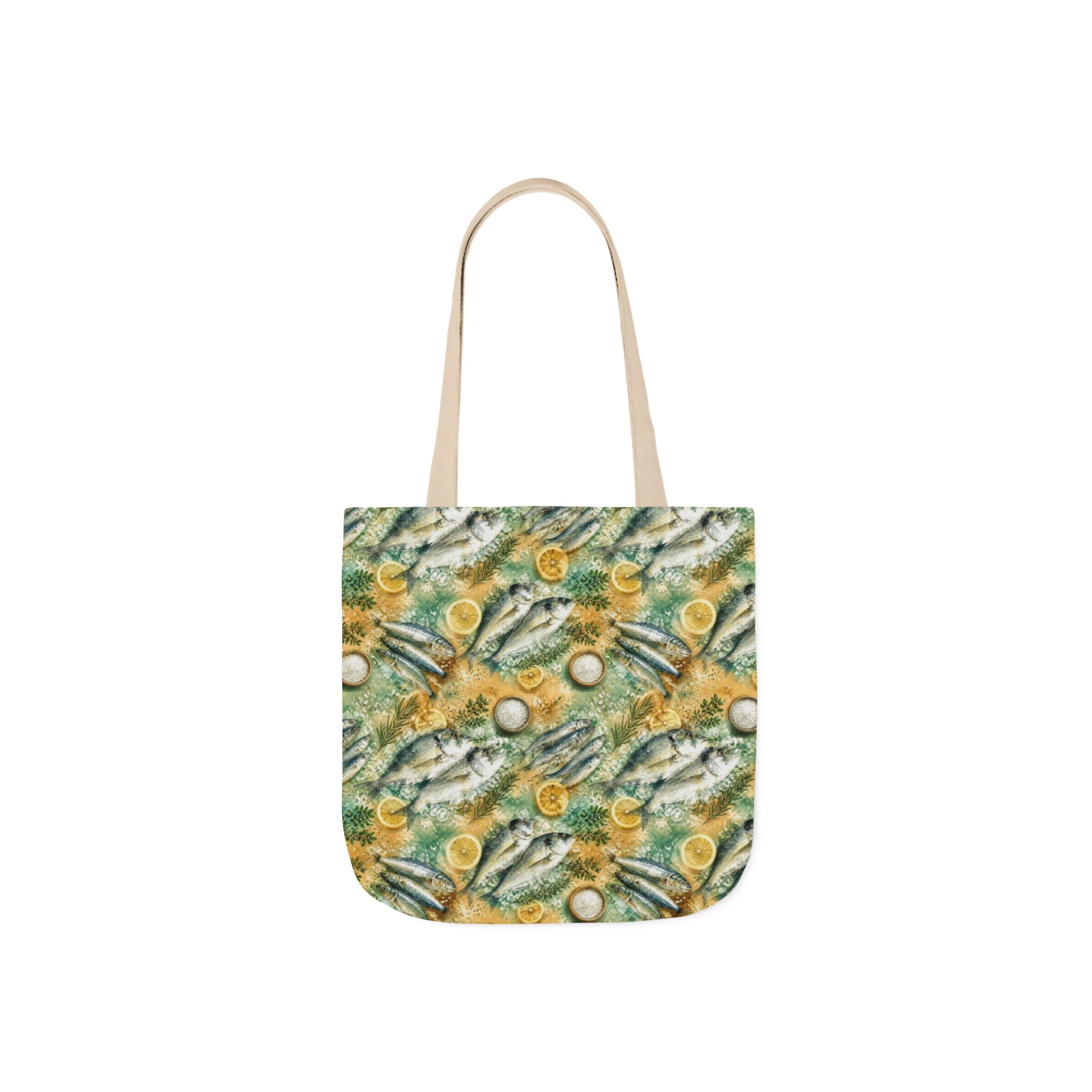 Mediterranean Fish Canvas Tote Bag Mediterranean Kitchen Watercolor Splash Design Italian Cottagecore Gift