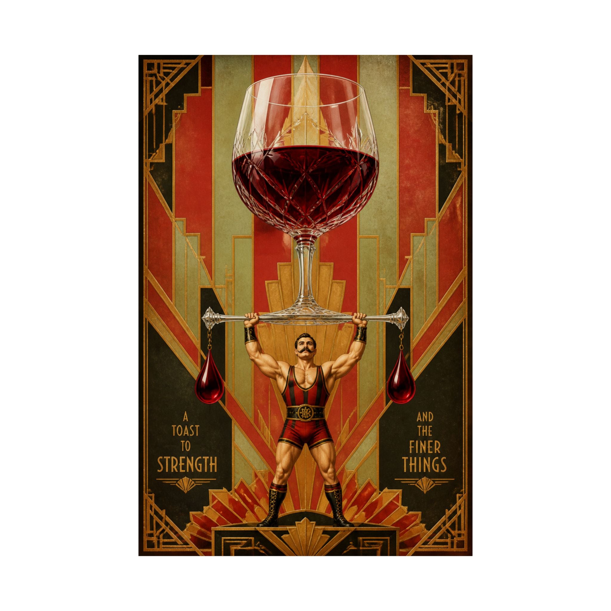 Wine Glass Strongman Wall Art Poster 24×36 Art Deco Bar Area Decor Maximalist Print