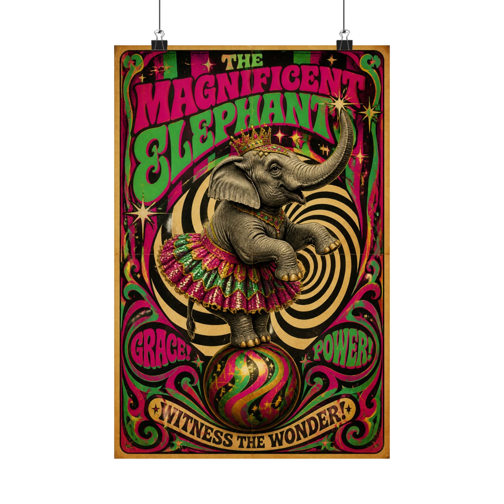 Elephant on Ball Wall Art Poster 18×24 Psychedelic Cafe Decor Maximalist Print