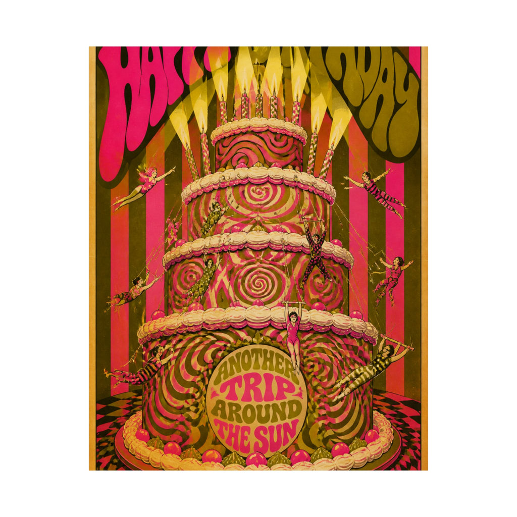 Birthday Cake Trapeze Wall Art Poster 24×36 Psychedelic Dining Room Decor Maximalist Print