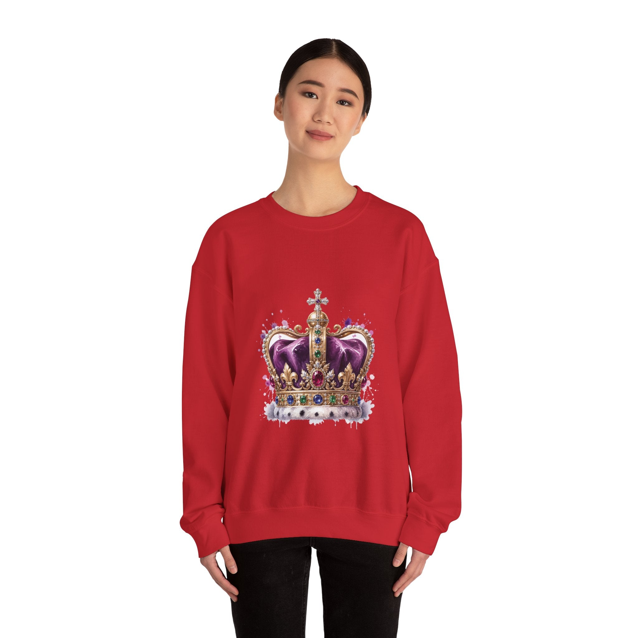 Matching Couple Sweatshirt - Crown & Shield Matching Couple Crewneck Sweatshirt Watercolor Art His Hers Engagement Gift - Design A