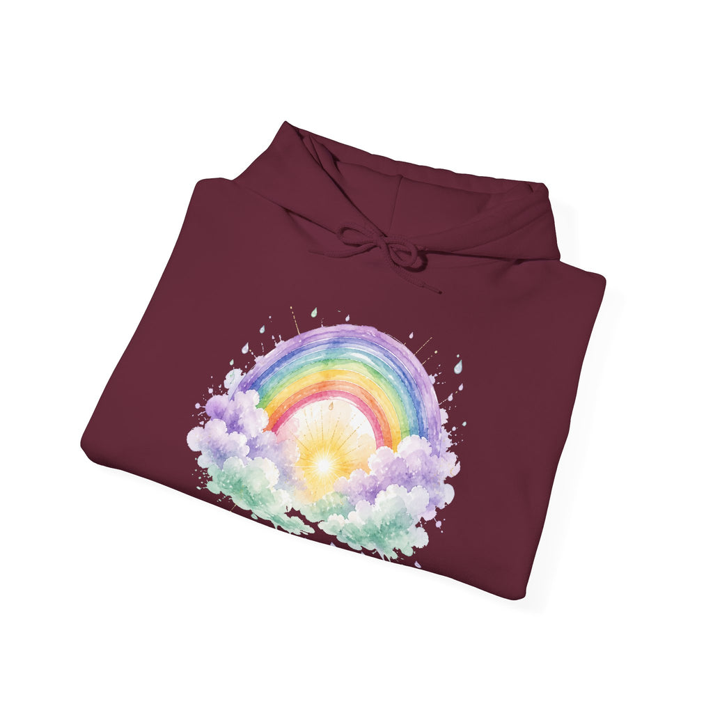 Matching Couple Sweatshirt - Storm & Rainbow Matching Couple Hooded Sweatshirt Watercolor Art His Hers Engagement Gift - Design B