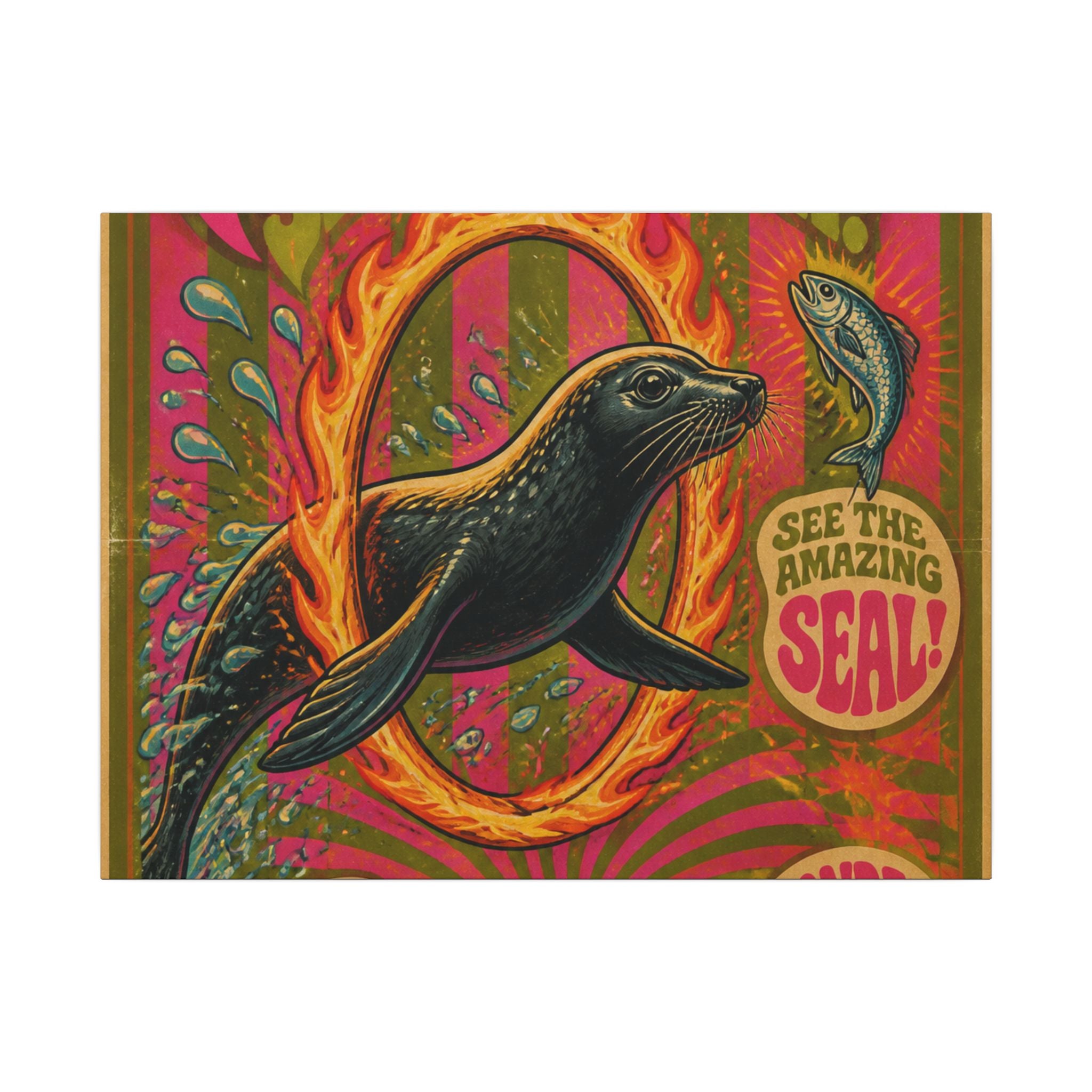 Seal Fire Hoop Wall Art Canvas 24×36 Psychedelic Dining Room Decor Maximalist Print
