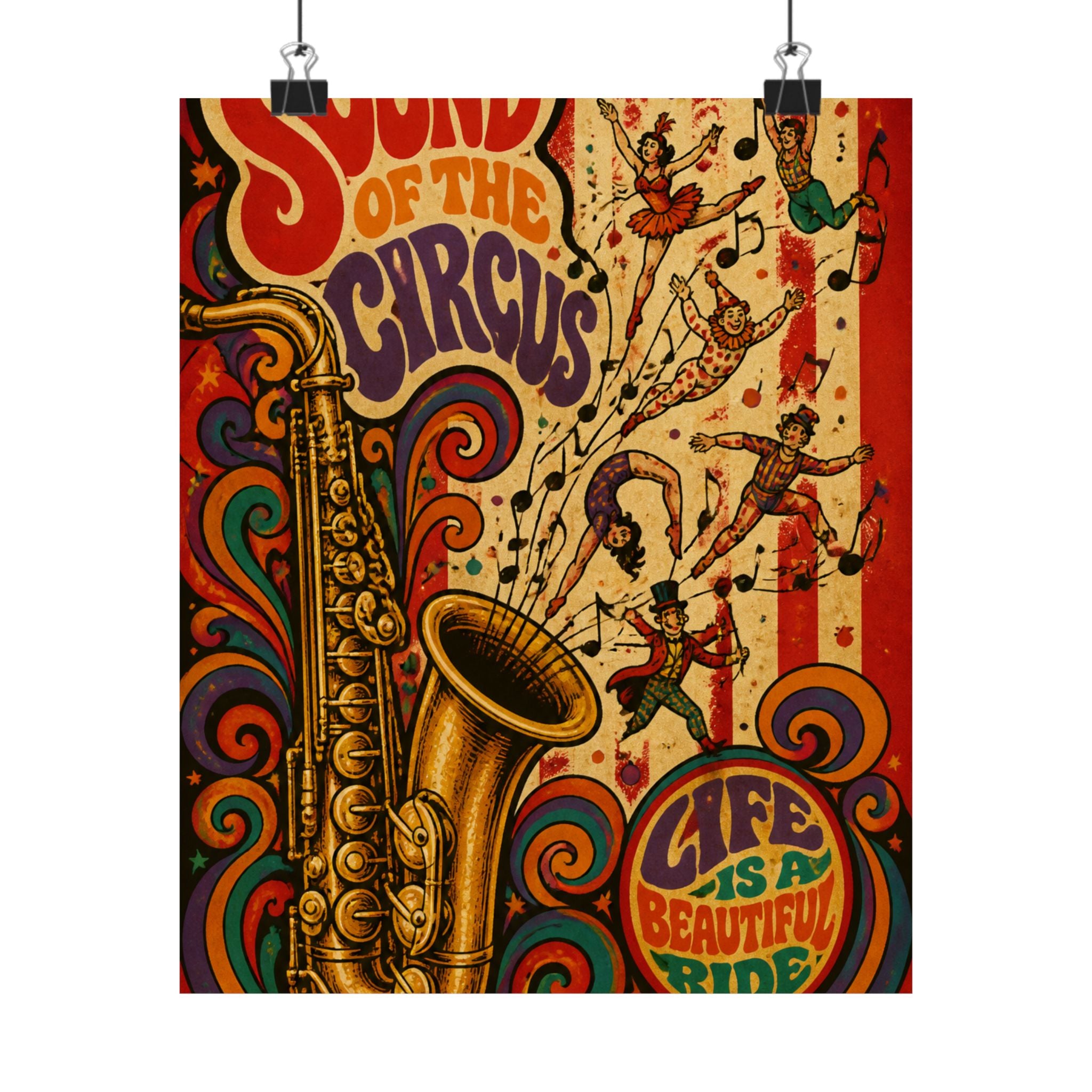 Saxophone Music Circus Wall Art Poster 18×24 Psychedelic Cafe Decor Maximalist Print