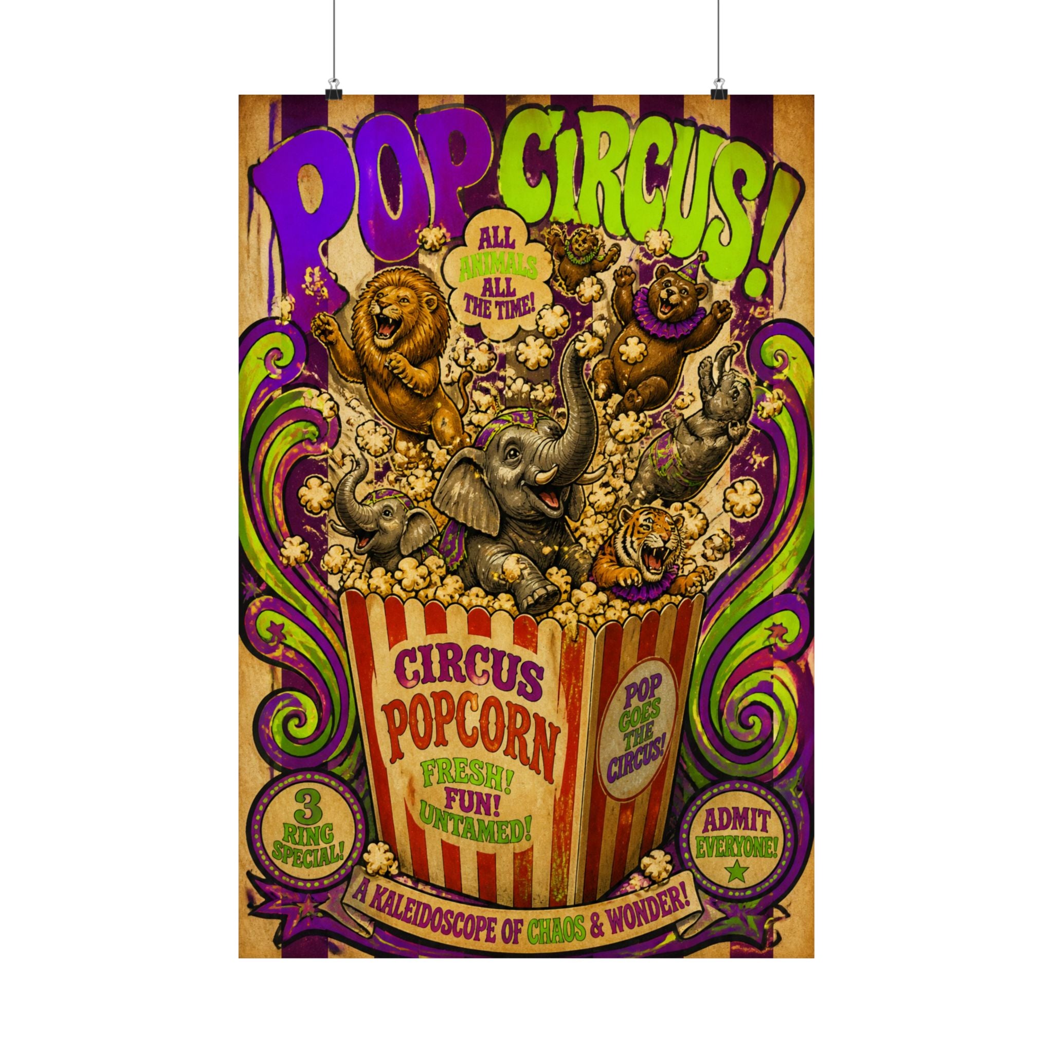 Popcorn Box Animals Wall Art Poster 18×24 Psychedelic Cafe Decor Maximalist Print