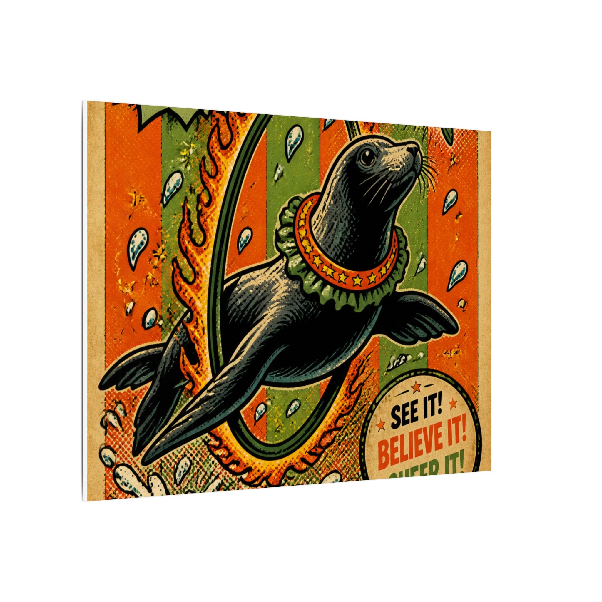 Seal Fire Hoop Wall Art Canvas 24×36 Pop Art Restaurant Decor Maximalist Print