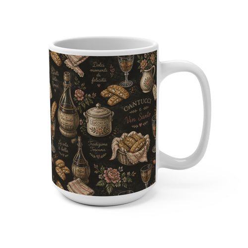 Biscotti & Vin Santo 15oz Ceramic Mug Mediterranean Kitchen Chalk Art Design Italian Cottagecore Gift