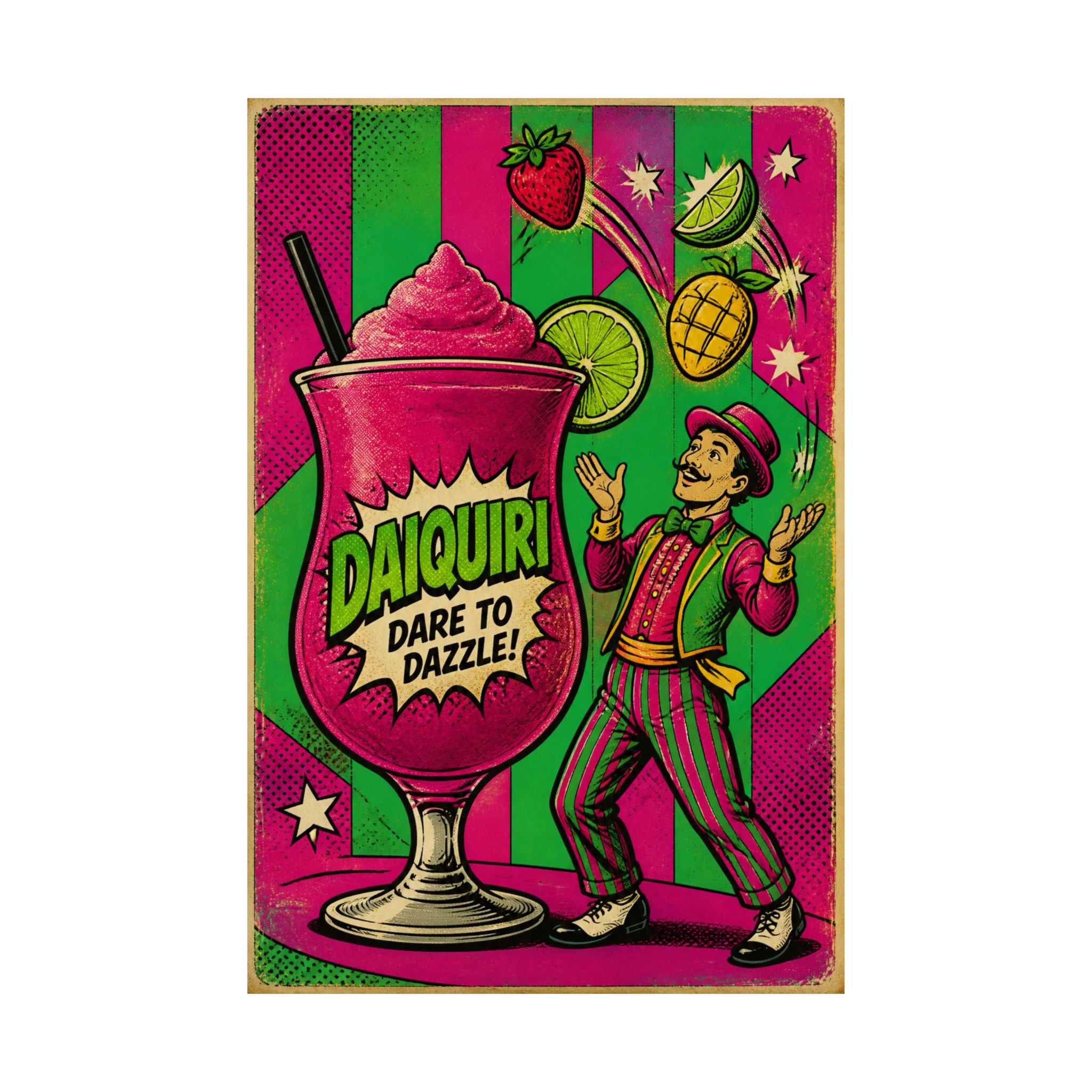 Daiquiri Fruit Juggler Wall Art Poster 24×36 Pop Art Restaurant Decor Maximalist Print