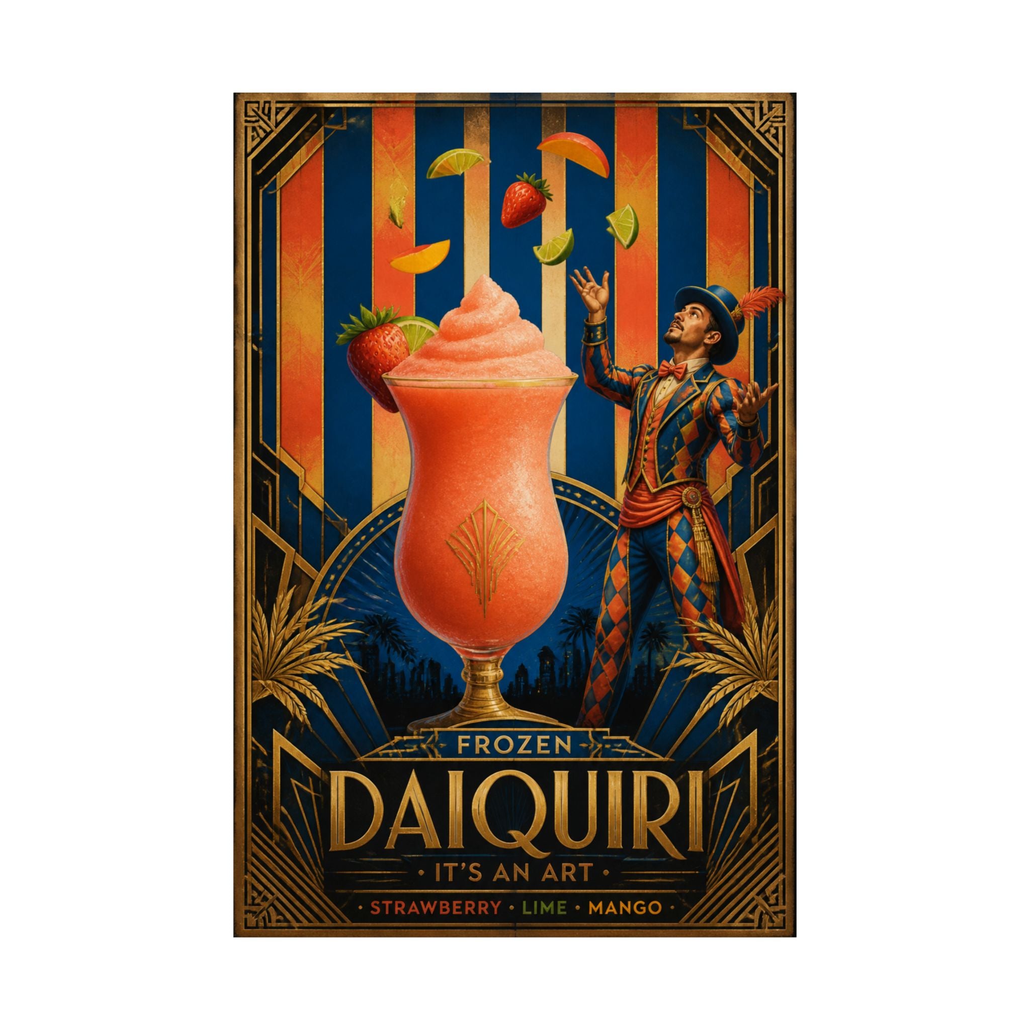 Daiquiri Fruit Juggler Wall Art Poster 18×24 Art Deco Entryway Decor Maximalist Print