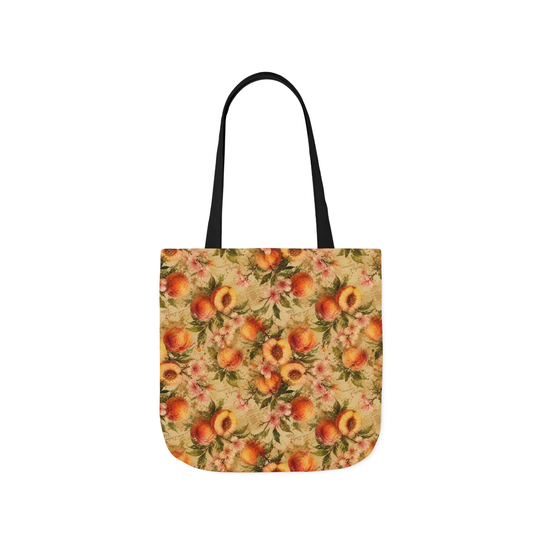 Ripe Peaches Canvas Tote Bag Mediterranean Kitchen Watercolor Splash Design Italian Cottagecore Gift