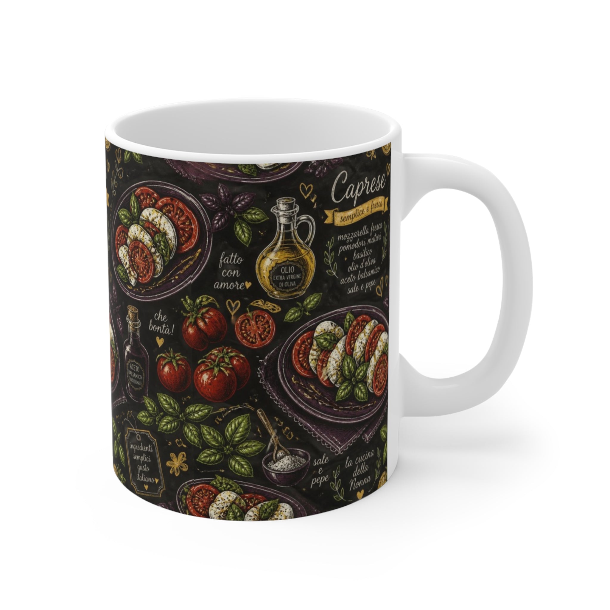Caprese Arrangement 11oz Ceramic Mug Mediterranean Kitchen Chalk Art Design Italian Cottagecore Gift