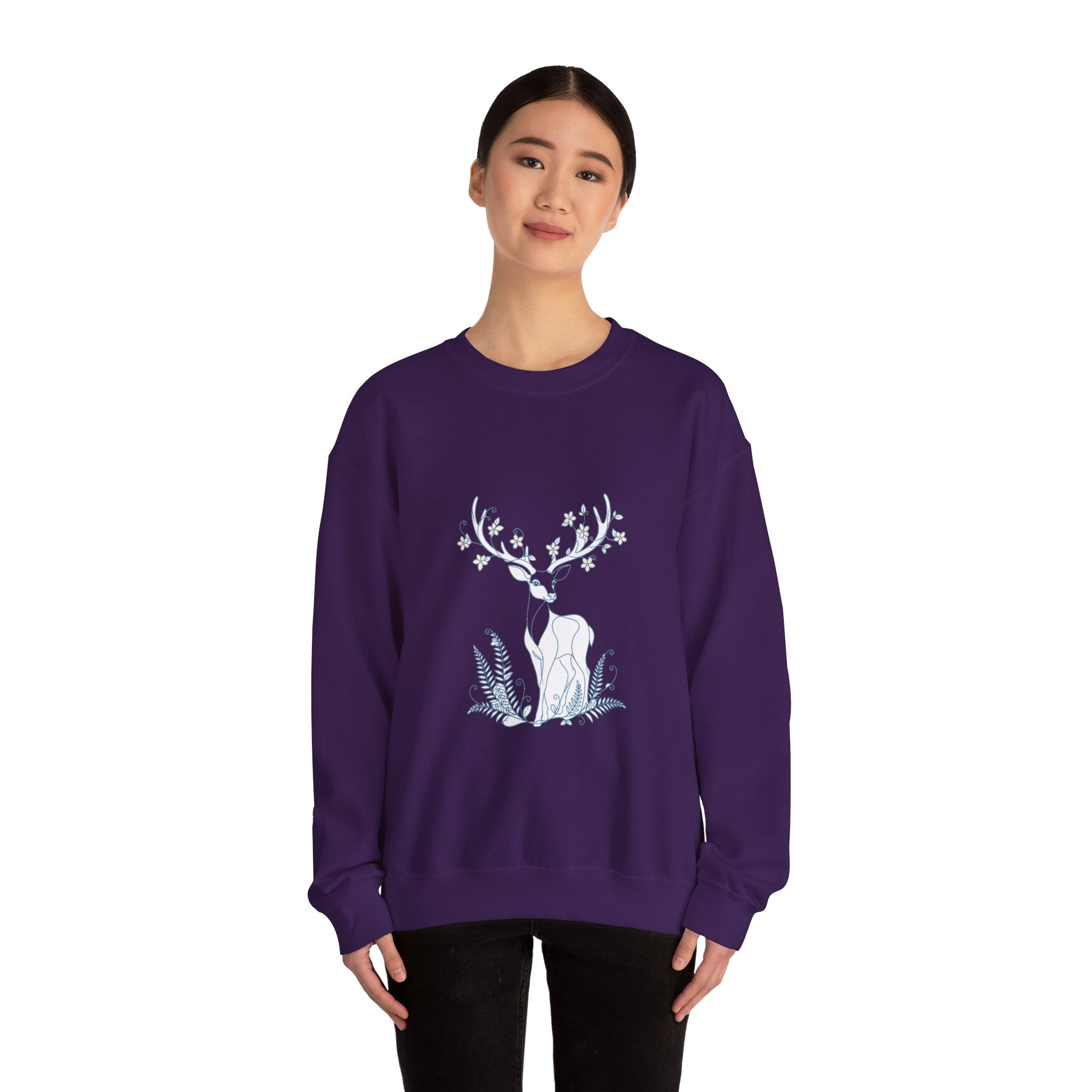Matching Couple Sweatshirt - Bear & Deer Matching Couple Premium Fleece Sweatshirt Minimalist Art His Hers Christmas Gift - Design B