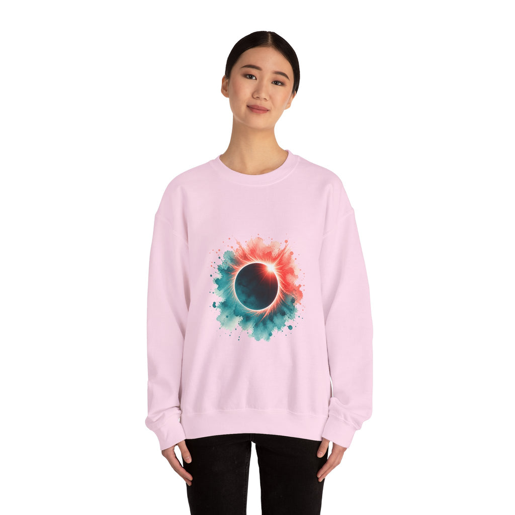 Matching Couple Sweatshirt - Solar & Lunar Eclipse Matching Couple Crewneck Sweatshirt Watercolor Art His Hers Engagement Gift - Design A
