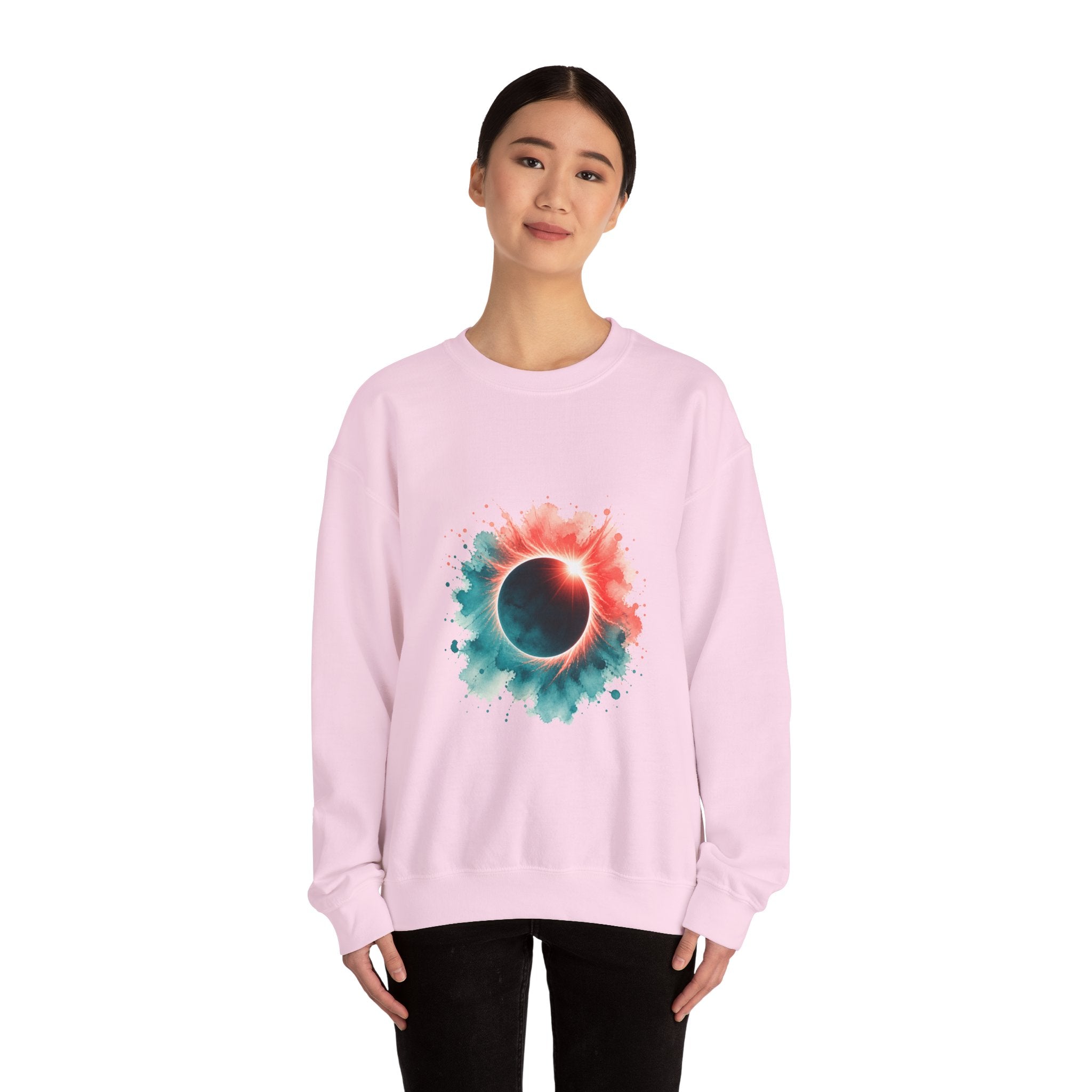 Matching Couple Sweatshirt - Solar & Lunar Eclipse Matching Couple Crewneck Sweatshirt Watercolor Art His Hers Engagement Gift - Design A