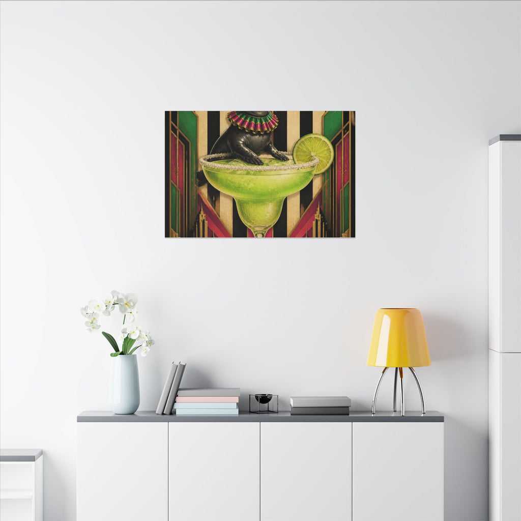 Margarita Balancing Seal Wall Art Canvas 24×36 Art Deco Bar Area Decor Maximalist Print
